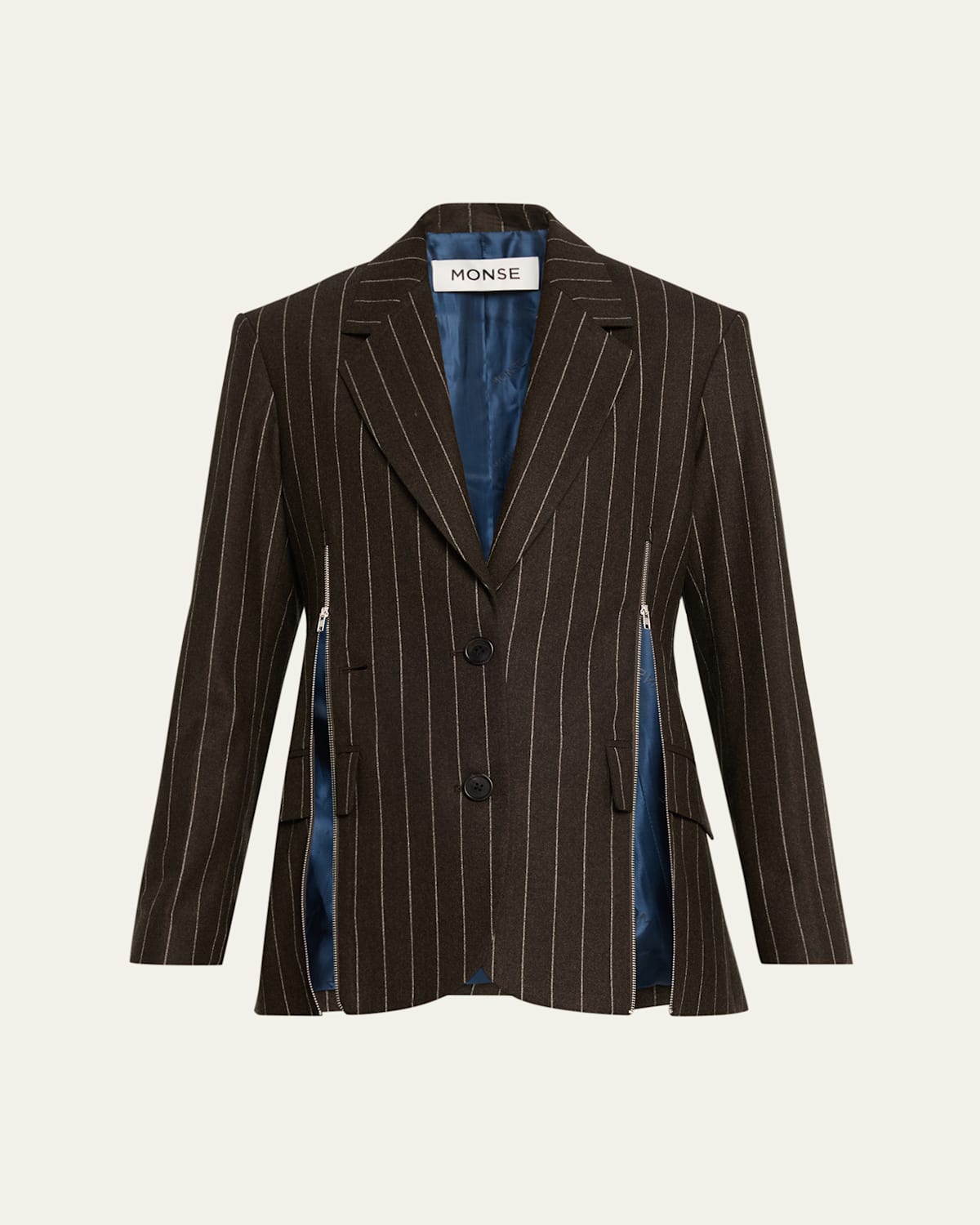 Monse Zipper Deconstructed Pinstripe Single-breasted Blazer In Brown