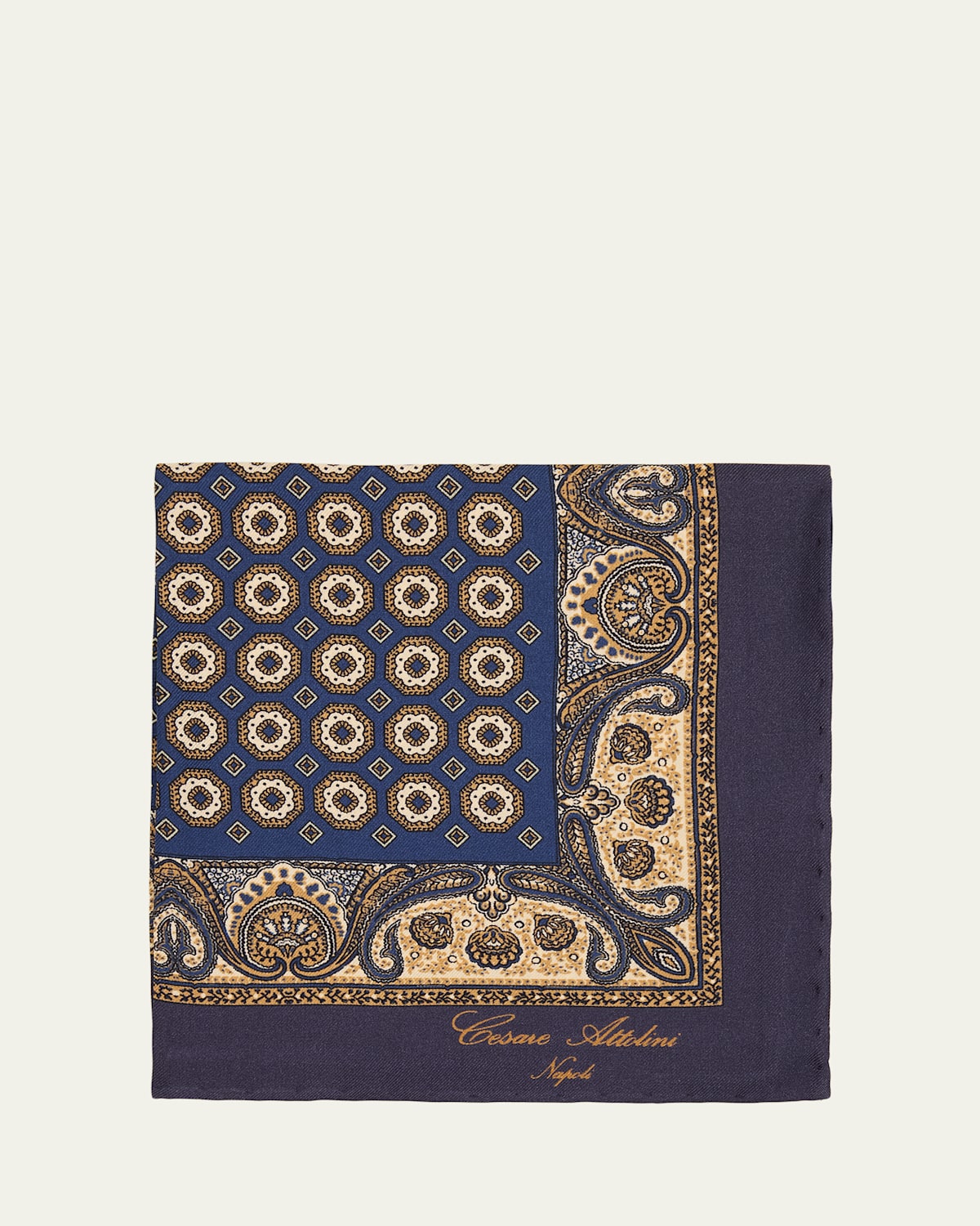 Cesare Attolini Men's Medallion Silk Pocket Square In Blue