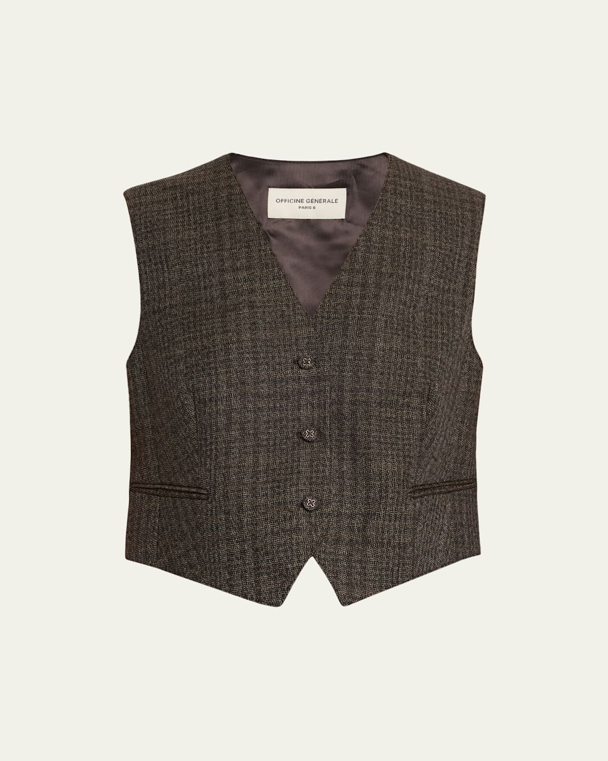 Officine Generale Cleore Plaid Wool Vest In Brown