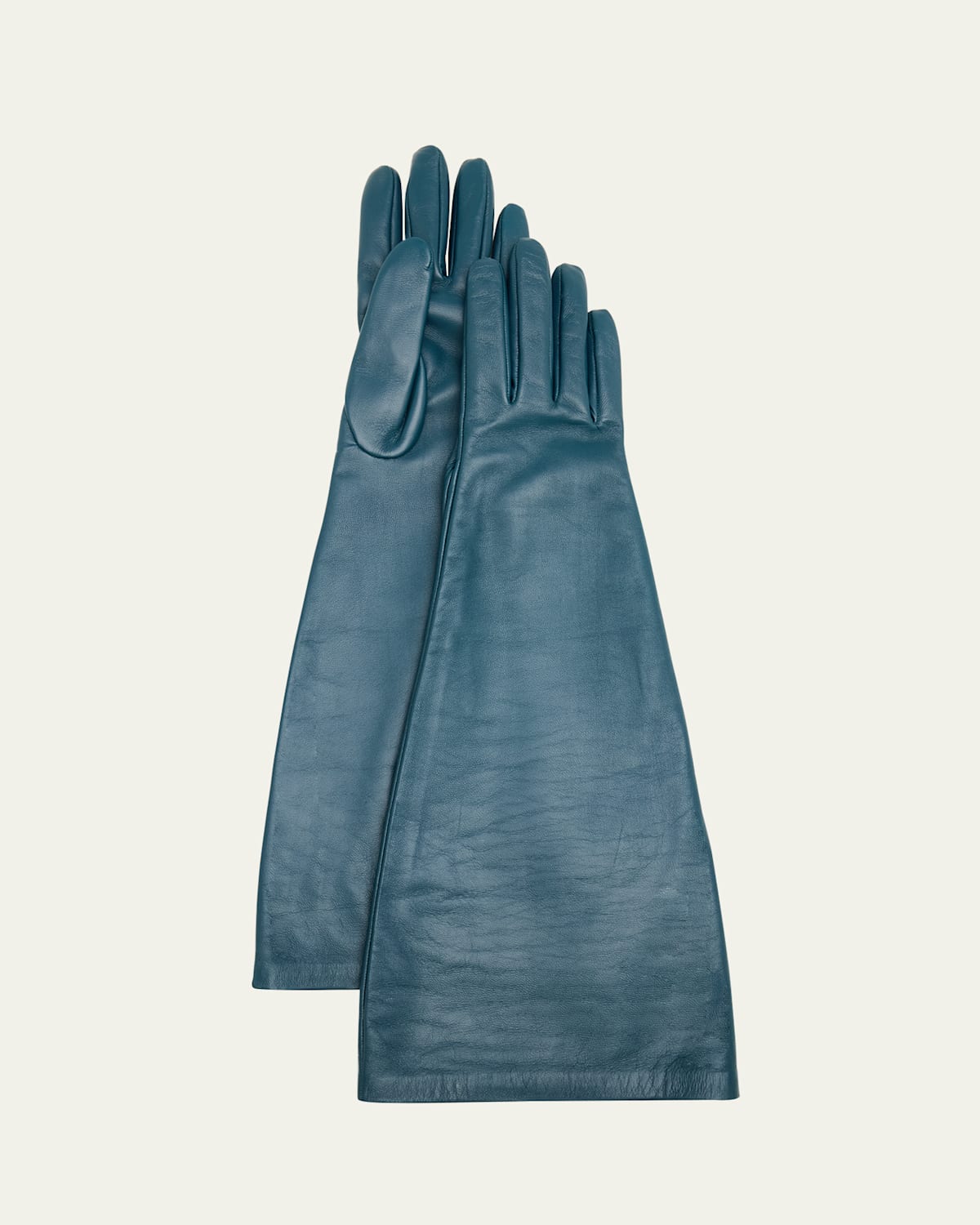 Saint Laurent Long Leather Gloves In Blue