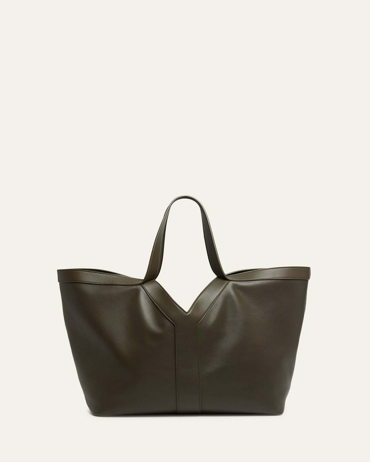 Saint Laurent Y Stitch Tote Bag In Calfskin Leather In Green