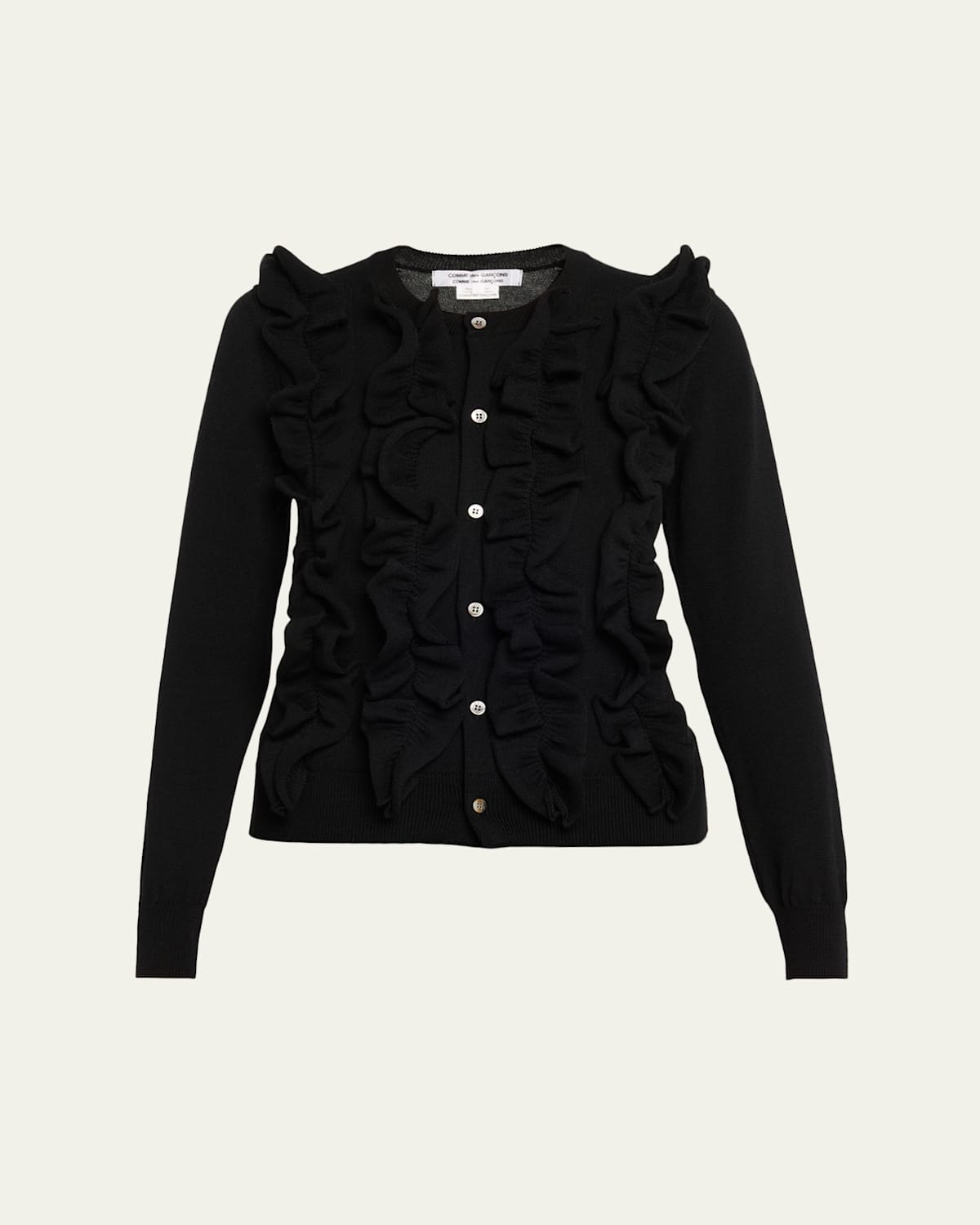 Comme Des Garçons Ruffle Wool Crewneck Cardigan In Black