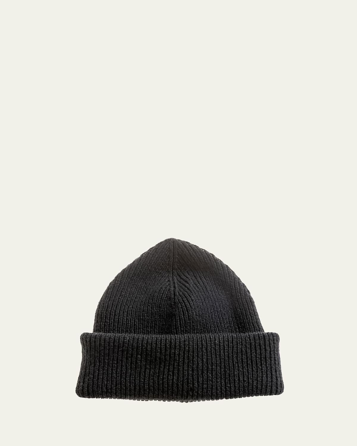 Inverni Men's Cashmere Rib Fold-over Brim Beanie Hat In Black