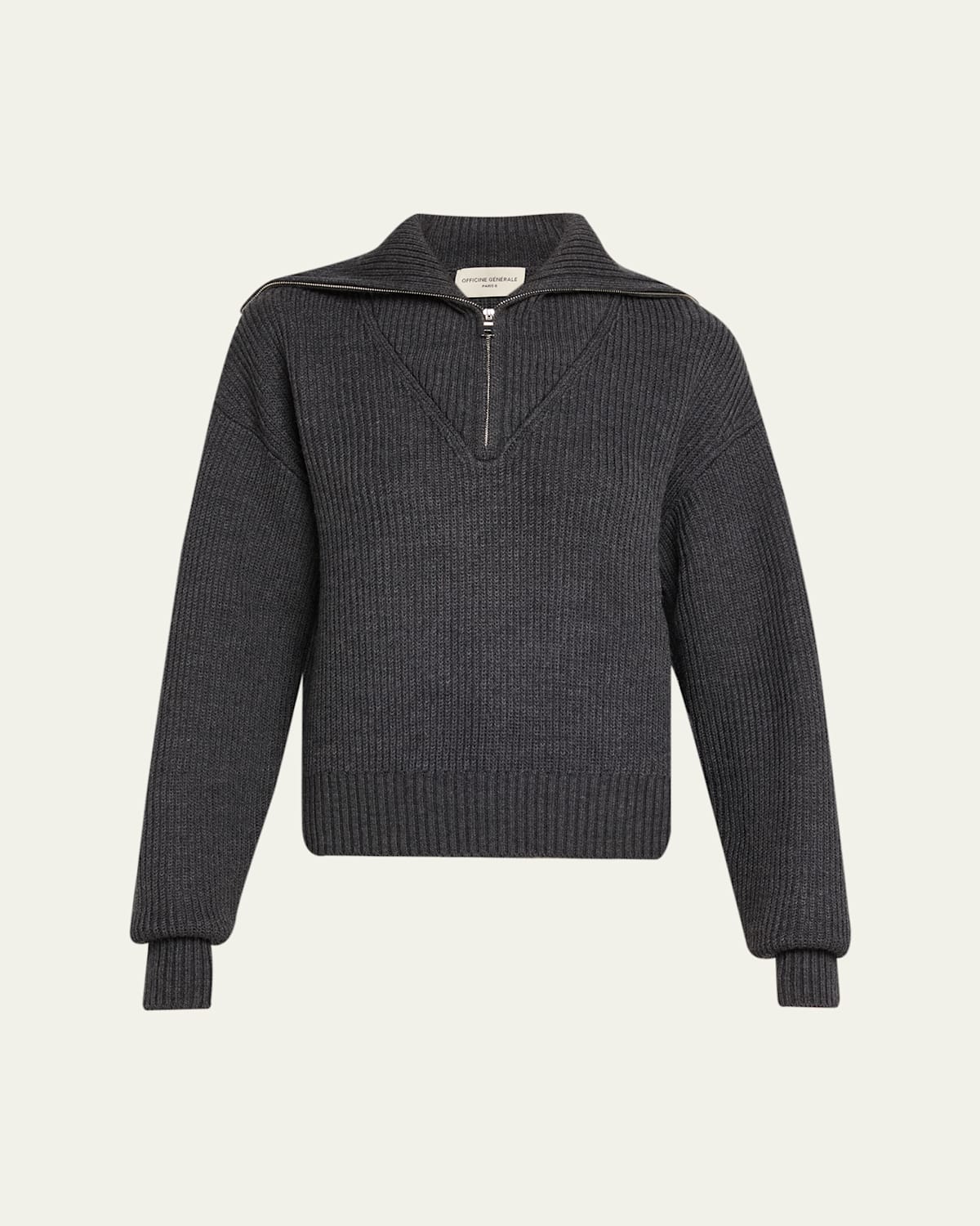 Officine Generale Vera Quarter-zip Wool Sweater In Gray