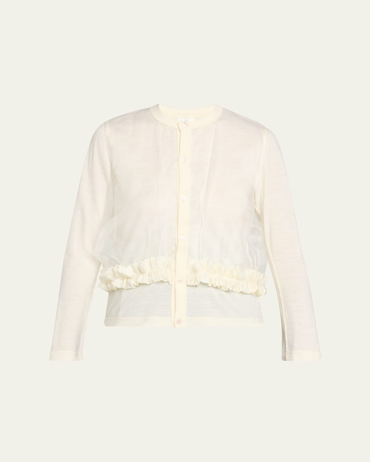 Noir Kei Ninomiya Ruffle Mixed-media Crewneck Cardigan In White