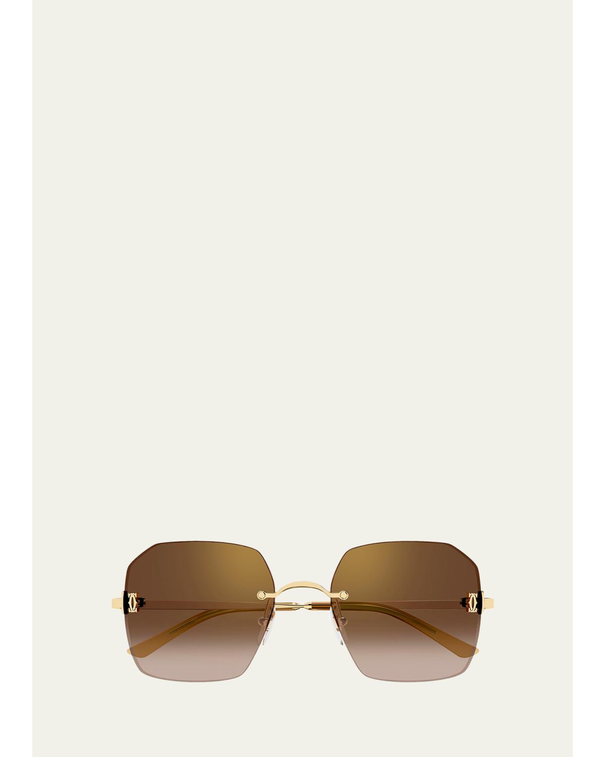 C de Cartier Rectangular Metal Sunglasses