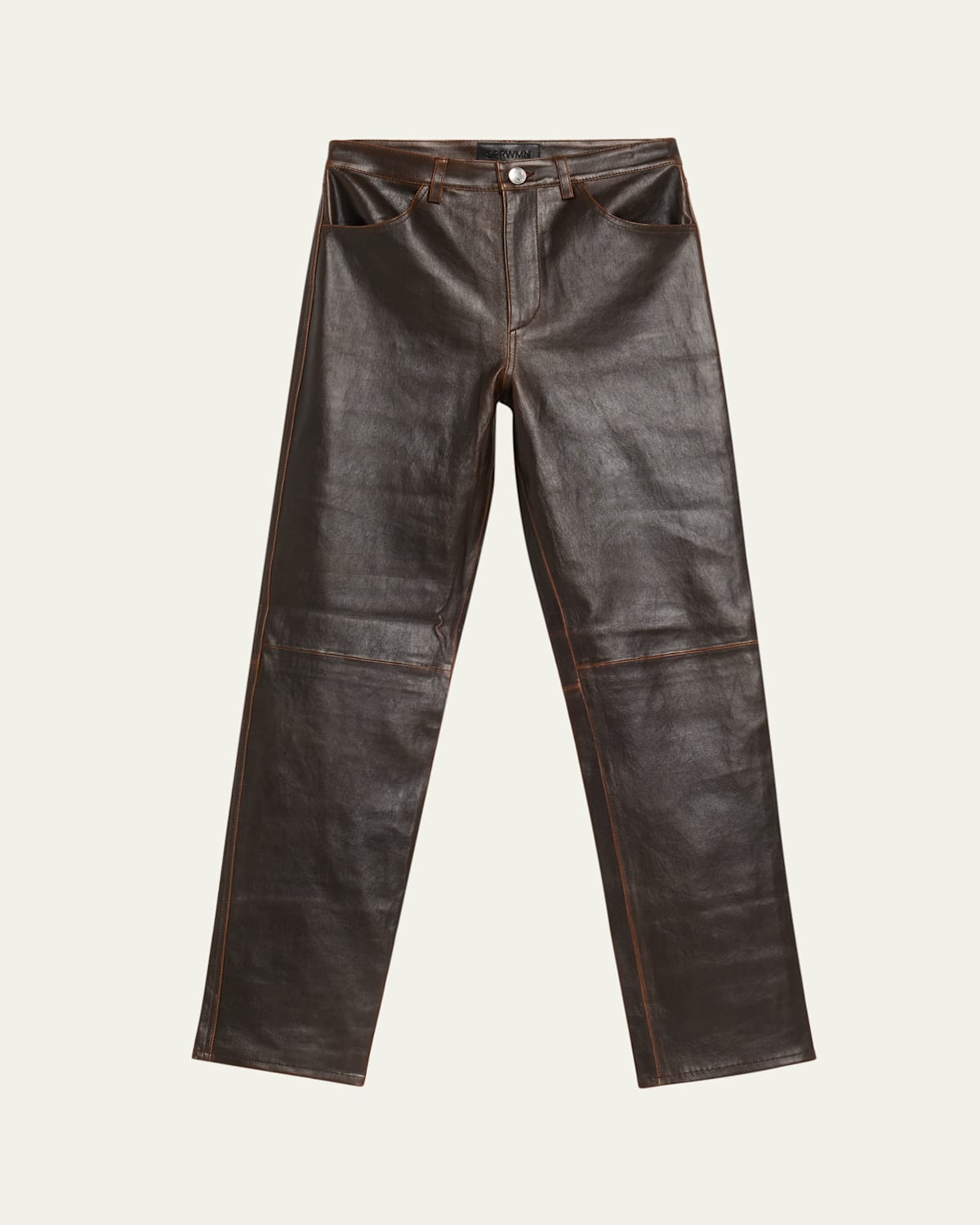 Sprwmn Leather Five-pocket Slim Straight Pants In Brown