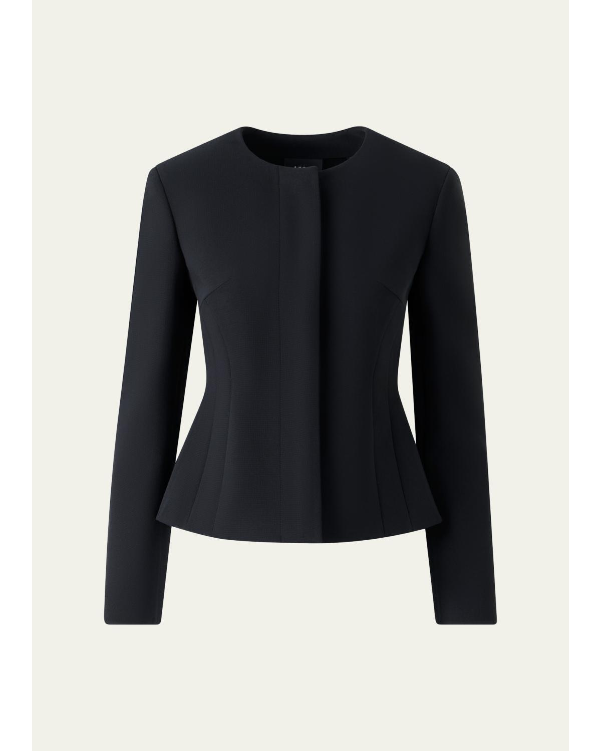 Akris Harrison Wool Single-breasted Collarless Jacket In Black