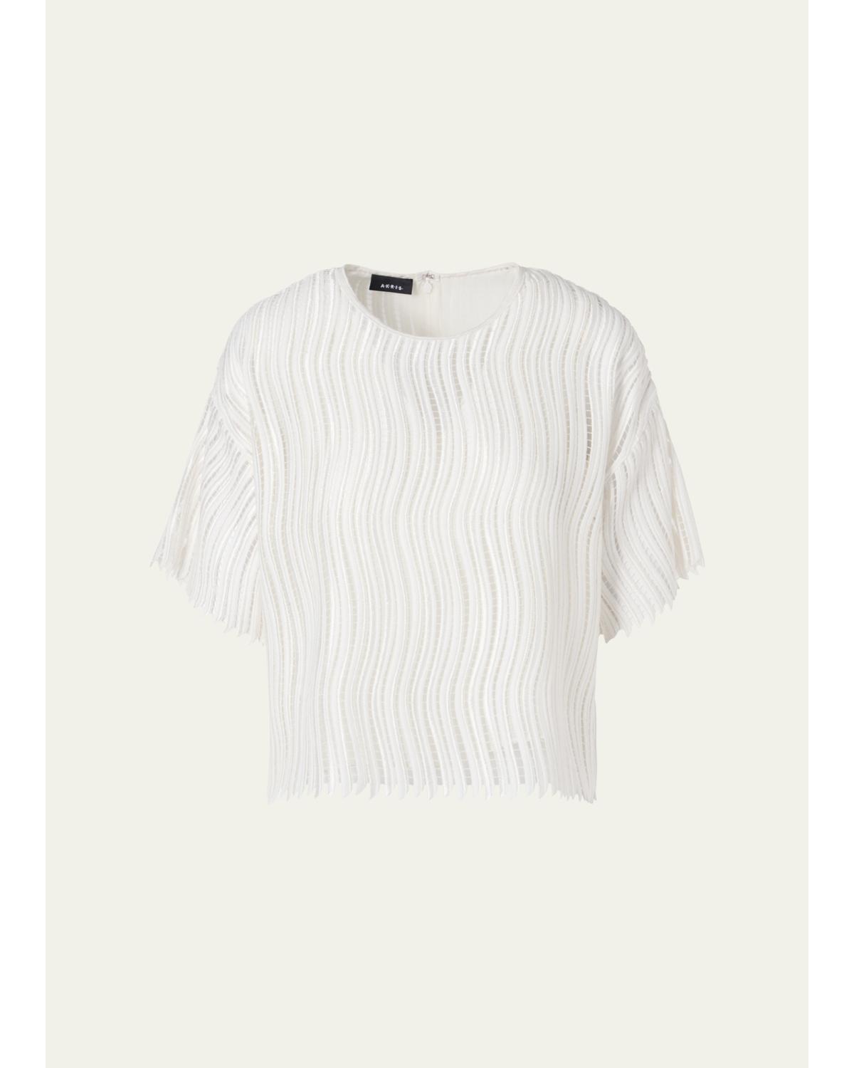 Techno Wave Guipure Short-Sleeve Blouse