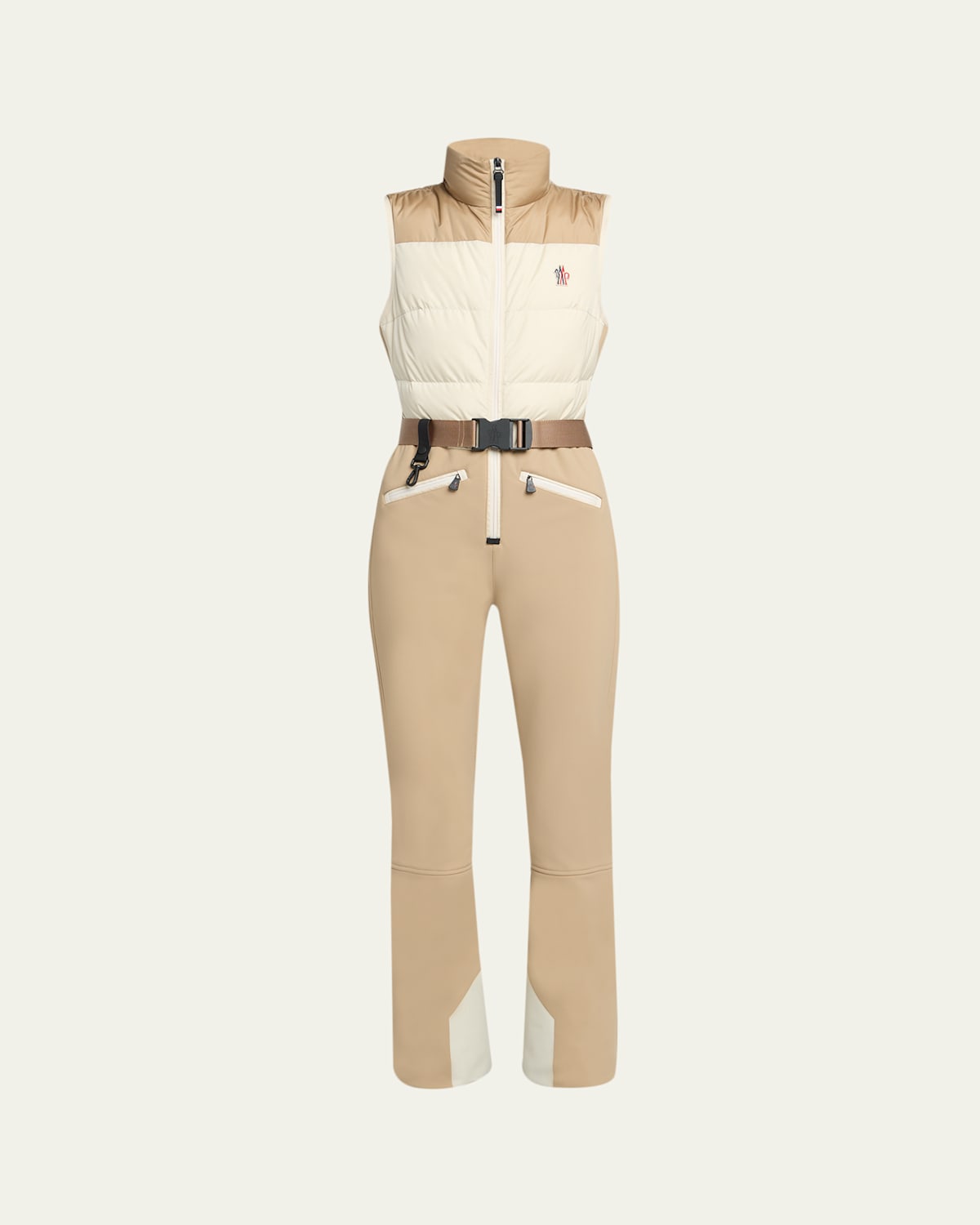 Moncler Color-block Down Ski Suit In Gray