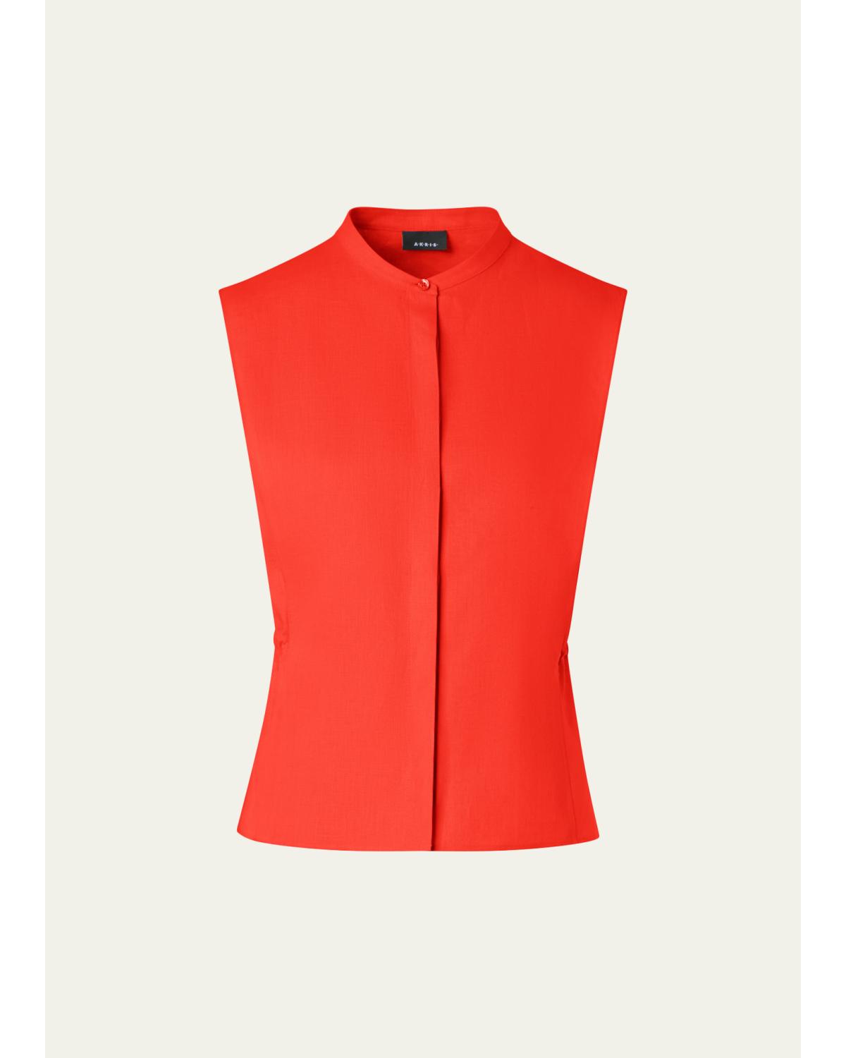 Sleeveless Linen Button-Front Blouse
