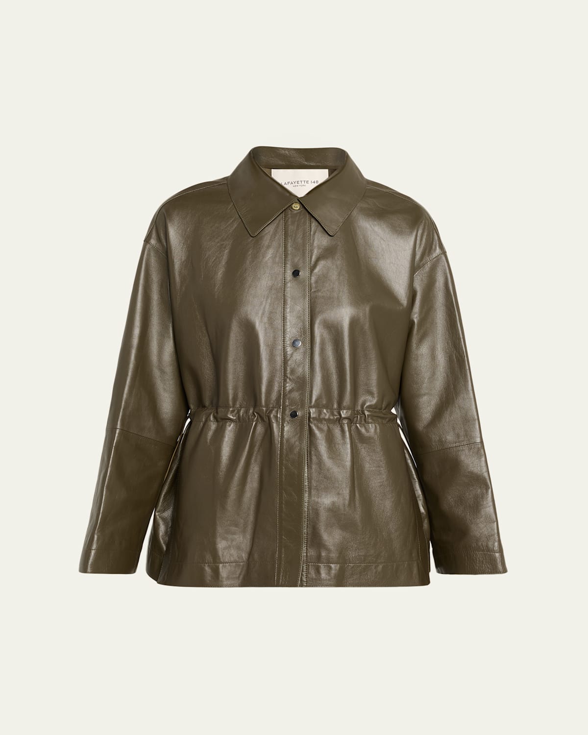 Lafayette 148 Drawstring Lambskin Leather Shirt Jacket In Green