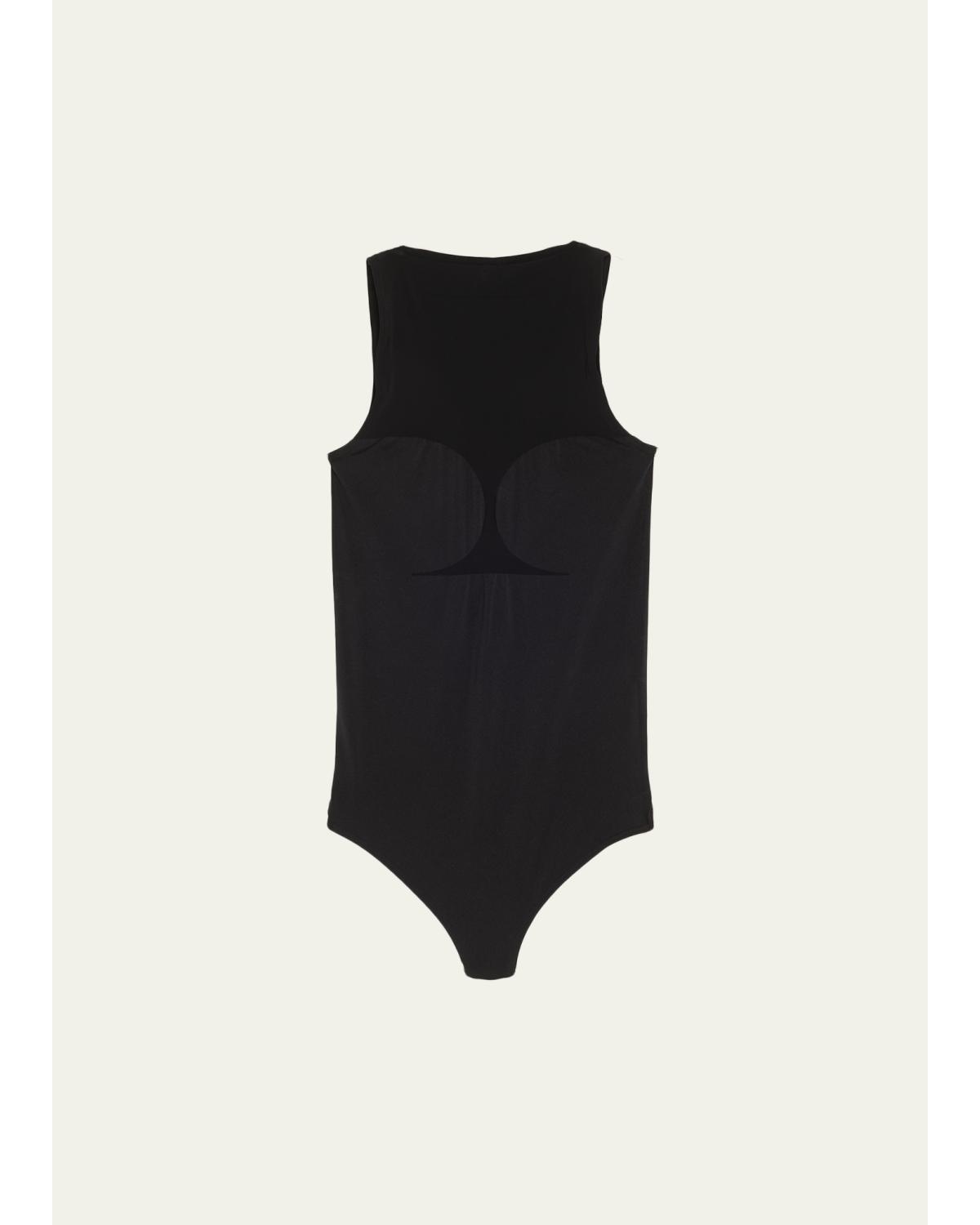 Corset-Effect Sleeveless Bodysuit with Sheer Panels