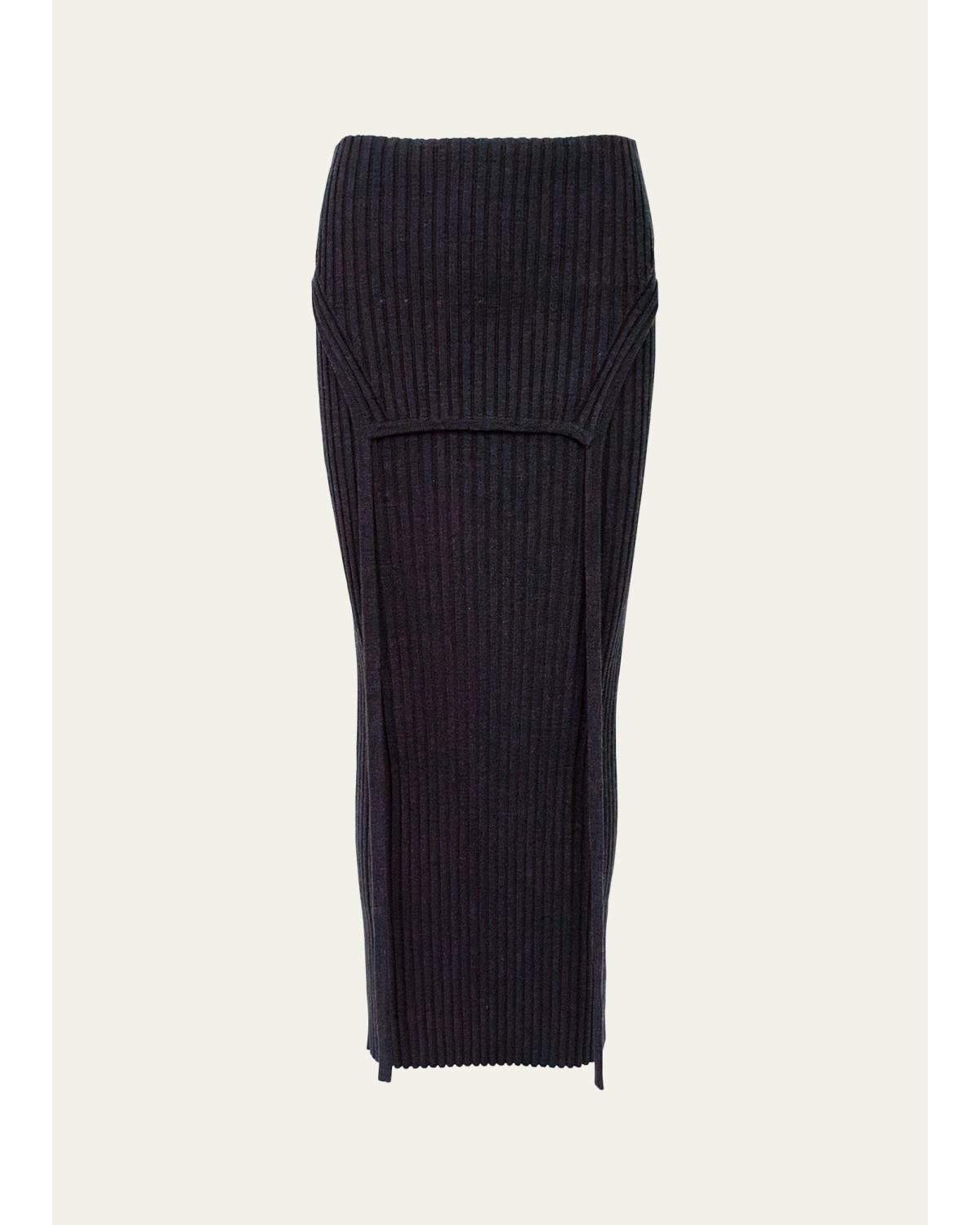 Flipped Merino Wool Knit Midi Skirt