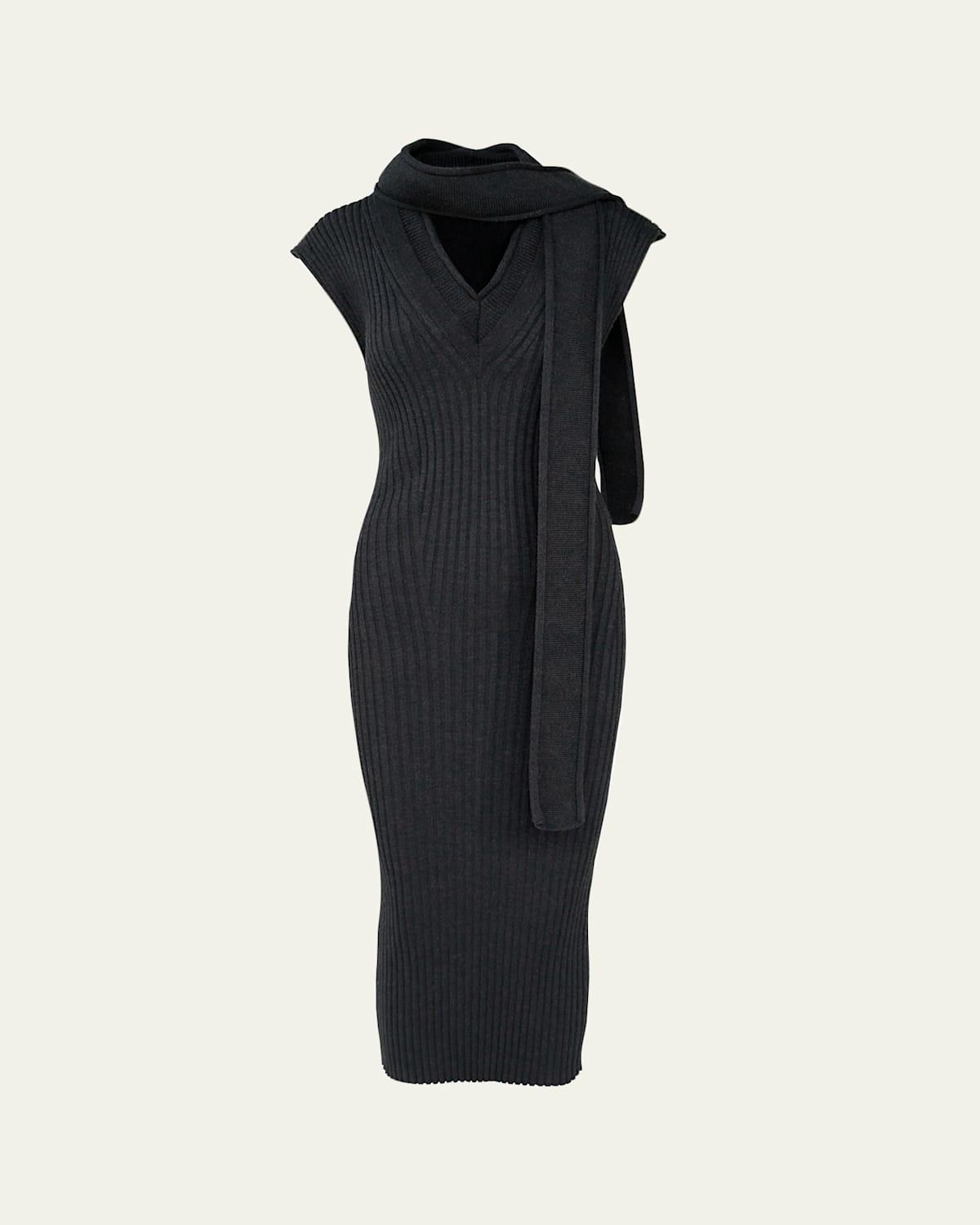 Aisling Camps Scarf-Neck Sleeveless Rib Knit Midi Dress