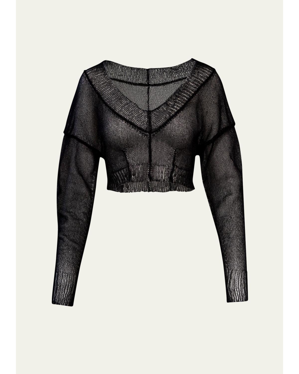 Gossamer Sheer Knit Crop V-Neck Sweater