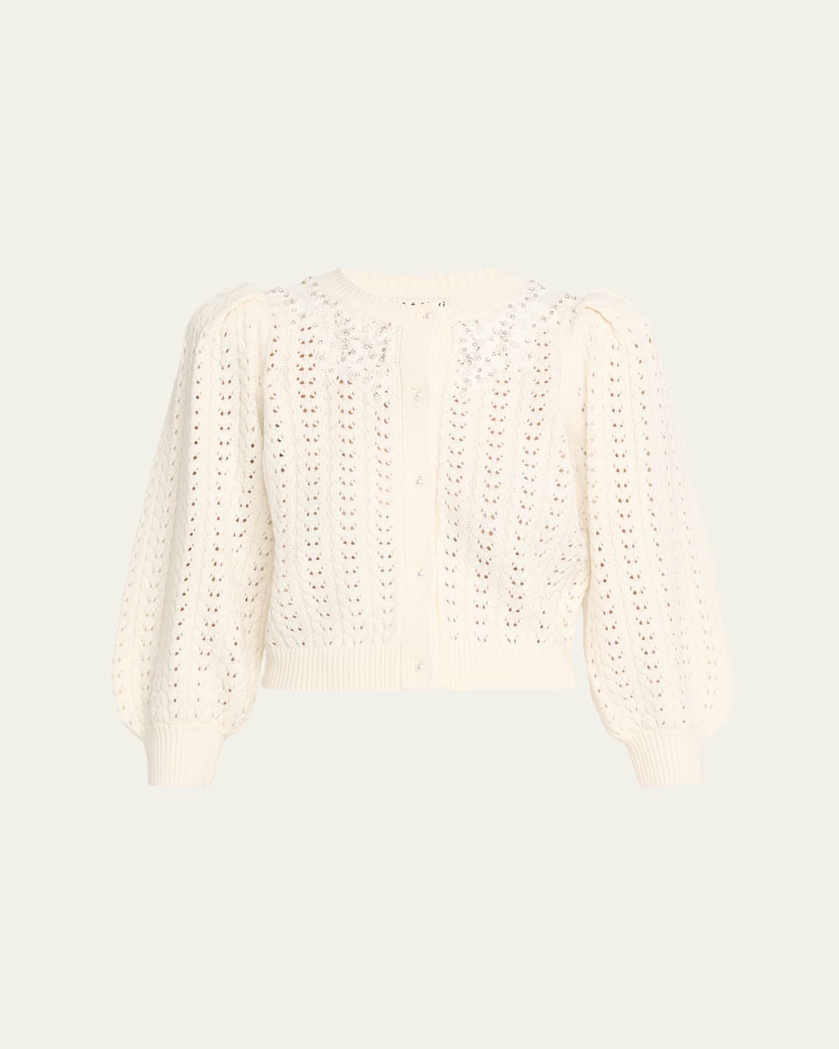 Alice And Olivia Doris Embellished Puff-sleeve Cardigan In White