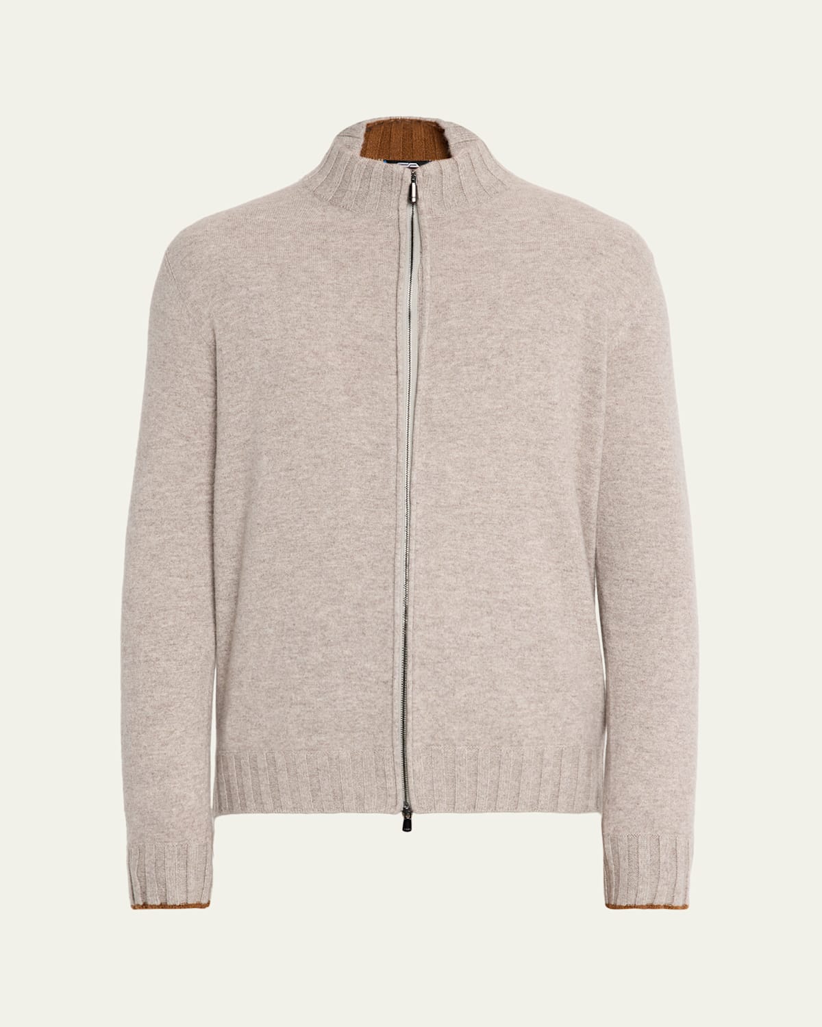 Cesare Attolini Men's Cashmere Contrast-trim Full-zip Sweater In Neutral