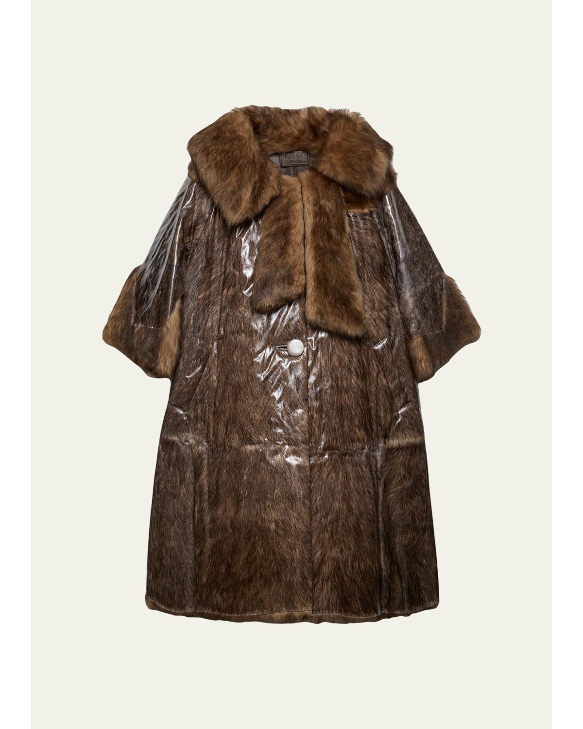Pvc Coated Lamb Shearling Single-Breasted Coat