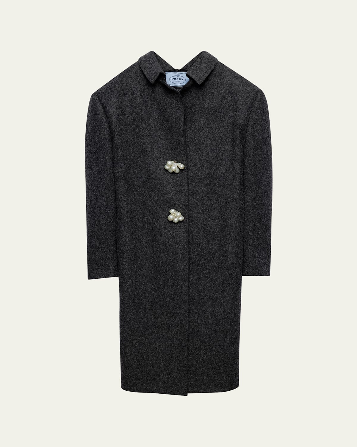 Prada Long Wool Coat With Pearl Buttons In Gray