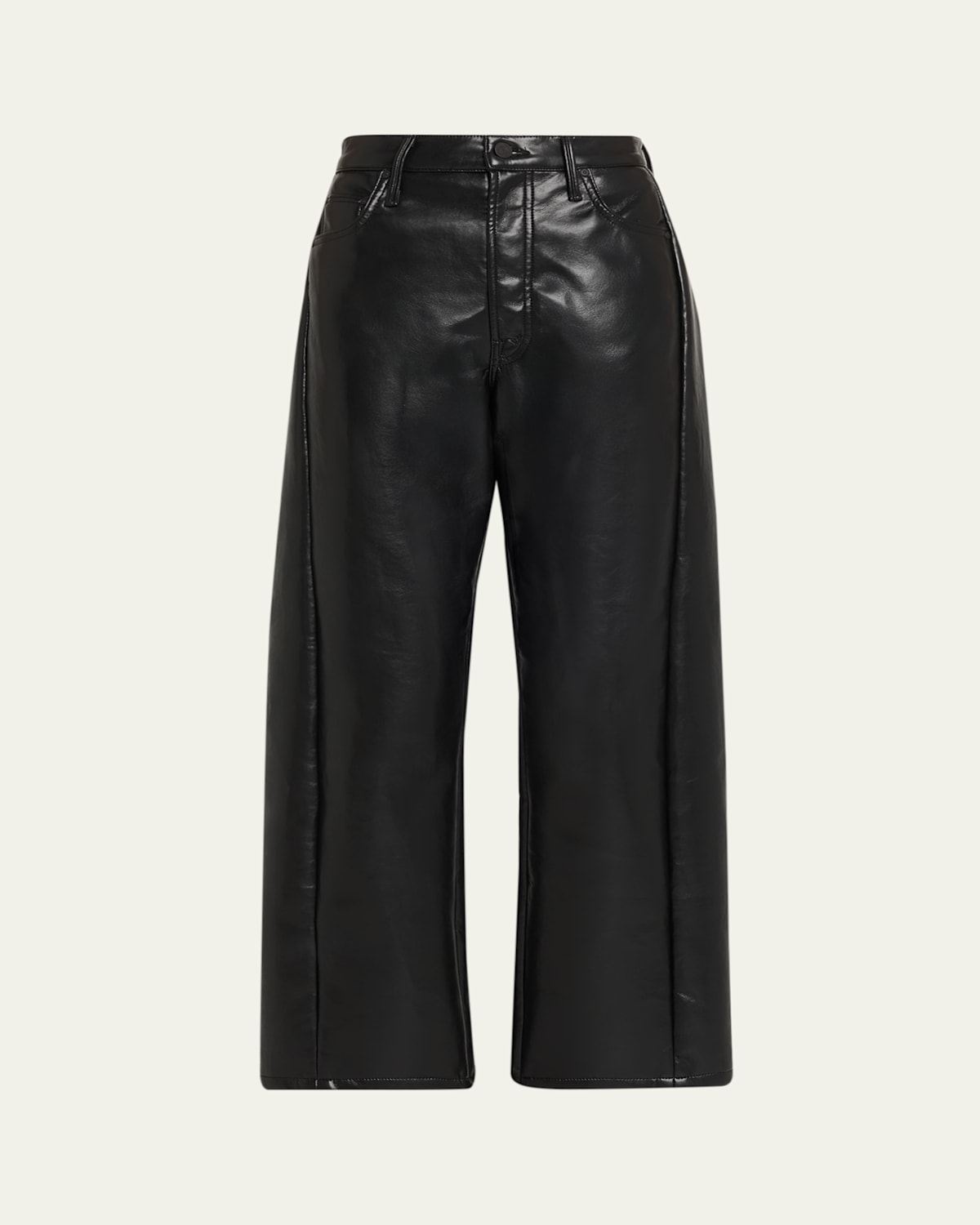 Mother The Half Pipe Flood High Waist Coated Leather Pants In Black