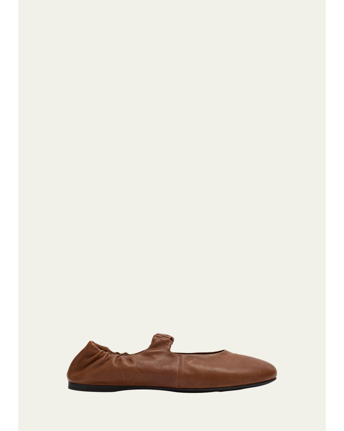 Ruched Leather Ballerina Flats