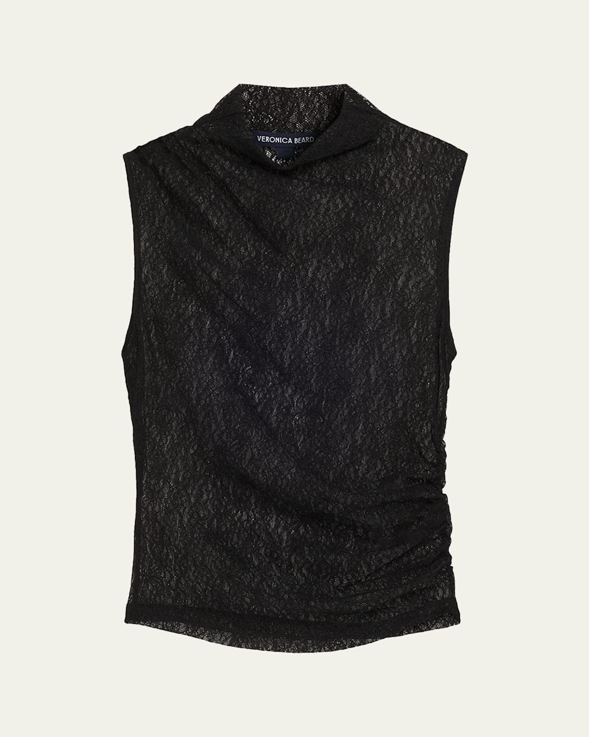 Veronica Beard Mylie Lace Mock-neck Tank Top In Black