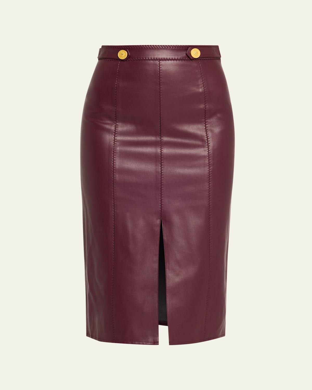 L'agence Arlette Whipstitch Vegan Leather Midi Skirt In Burgundy