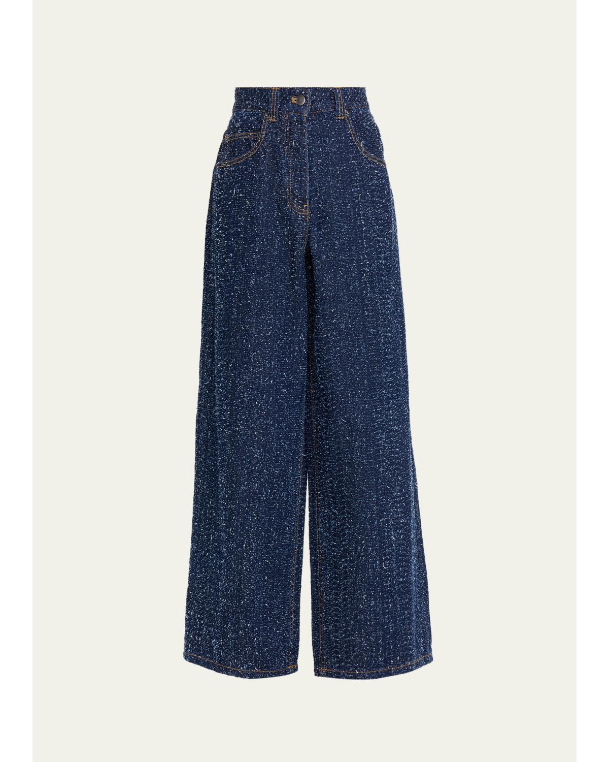 Solene Wide-Leg Textured Denim Jeans