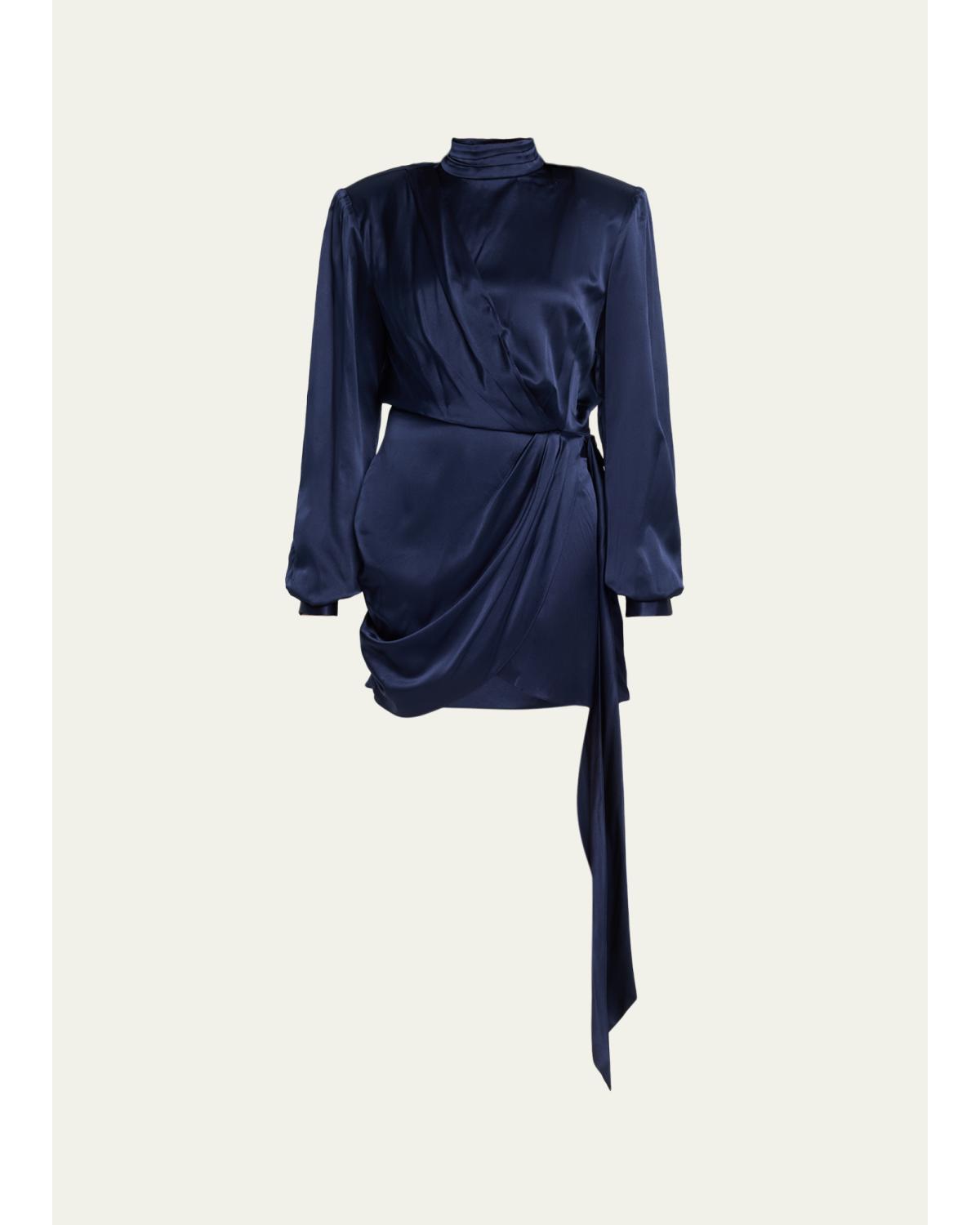 Imara Draped Open-Back Charmeuse Mini Dress