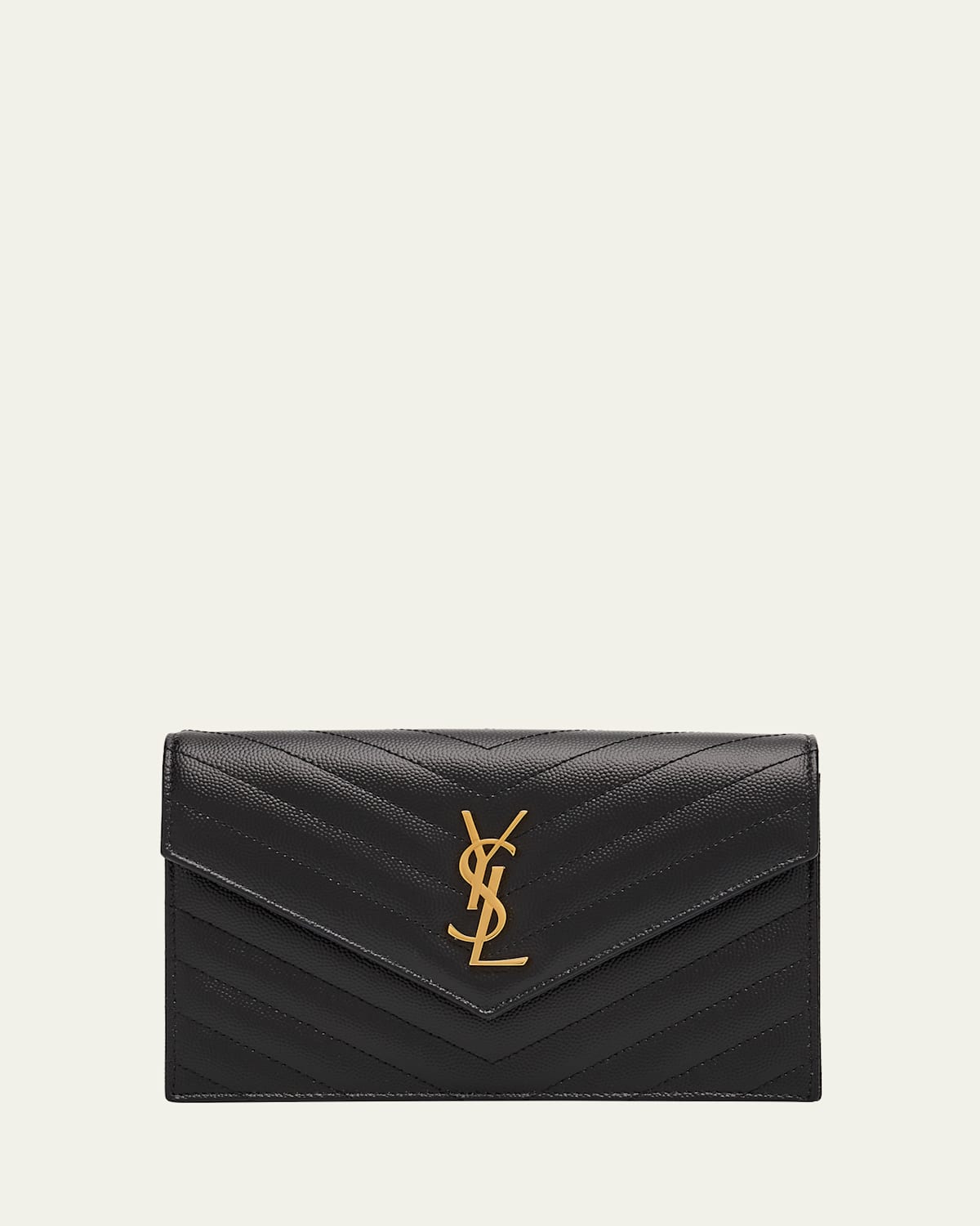 Saint Laurent Small Ysl Wallet On Chain In Grain Leather In Black