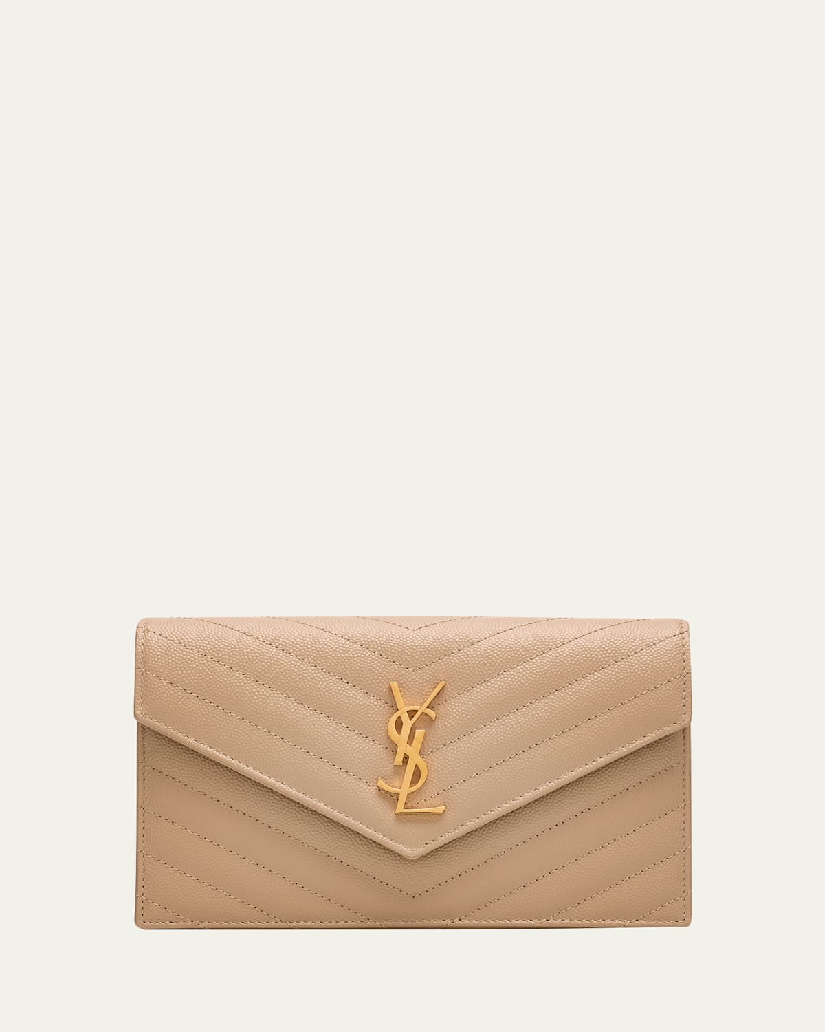 Saint Laurent Small Ysl Wallet On Chain In Grain Leather In Brown