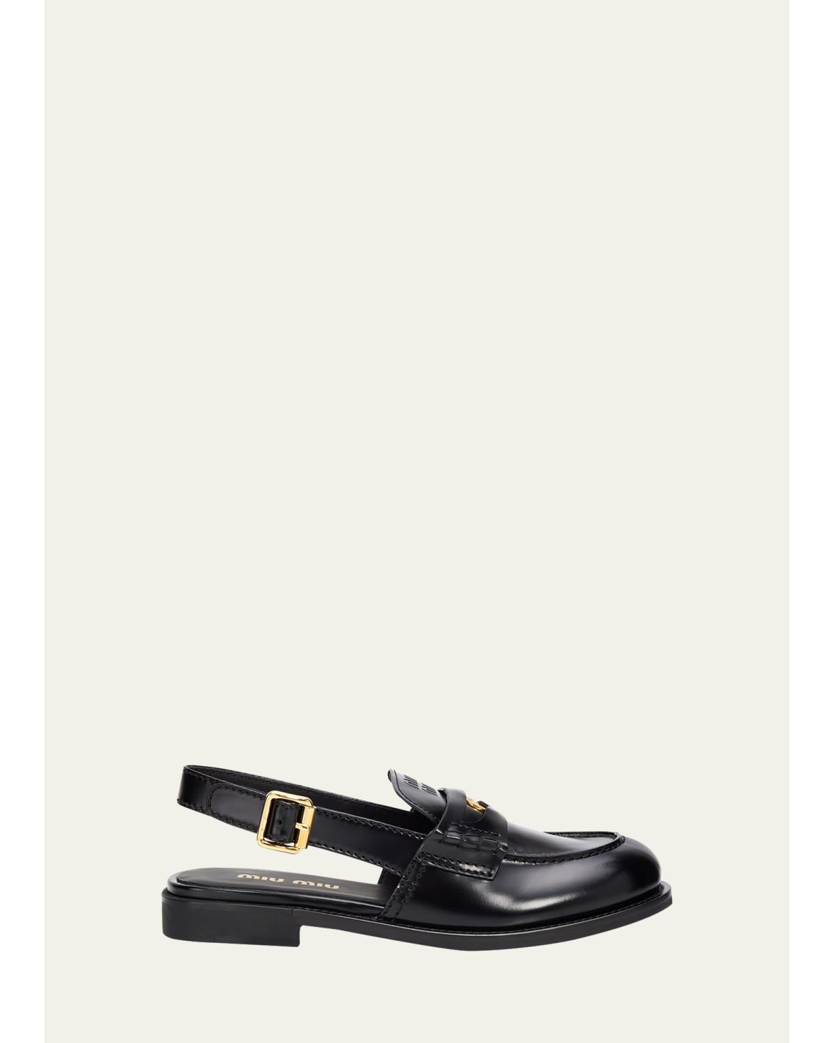Spazzolato Leather Slingback Penny Loafers