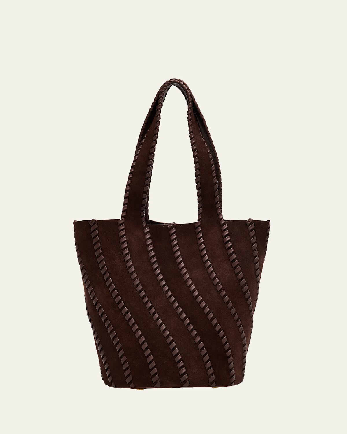 Simkhai Talia Leather Whipstitch Suede Bucket Bag In Brown