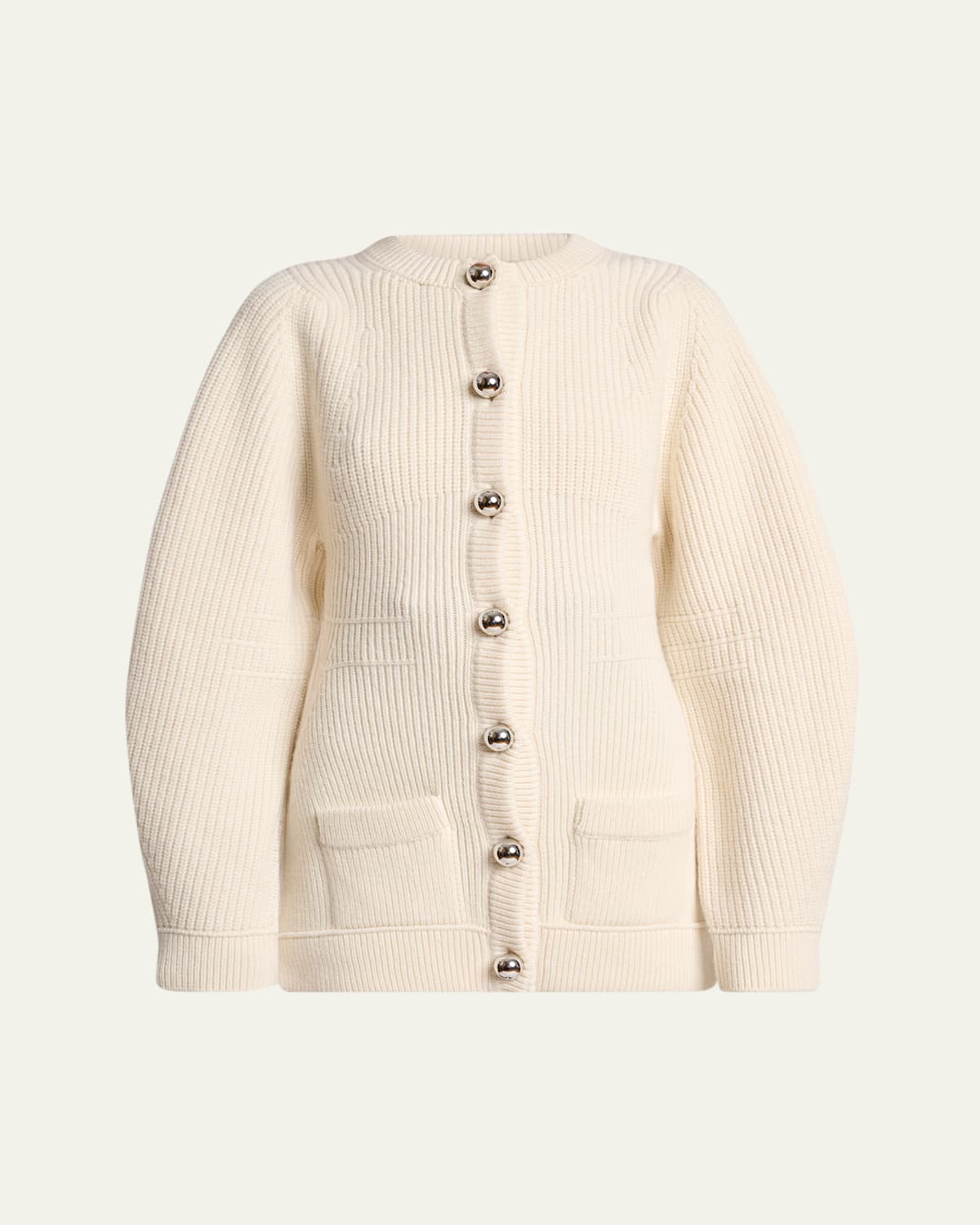 Lanvin Exaggerated-sleeve Wool Crewneck Cardigan In Neutral