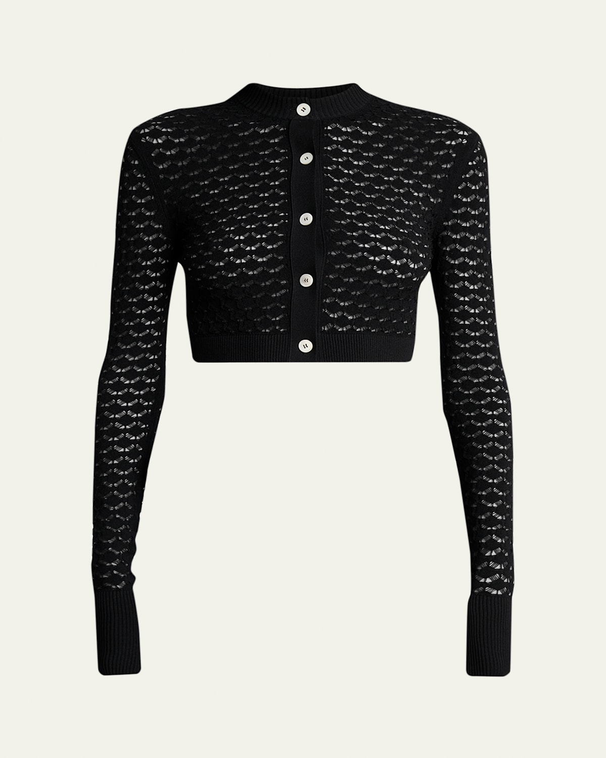 Lanvin Lace Open-knit Crop Crewneck Cardigan In Black