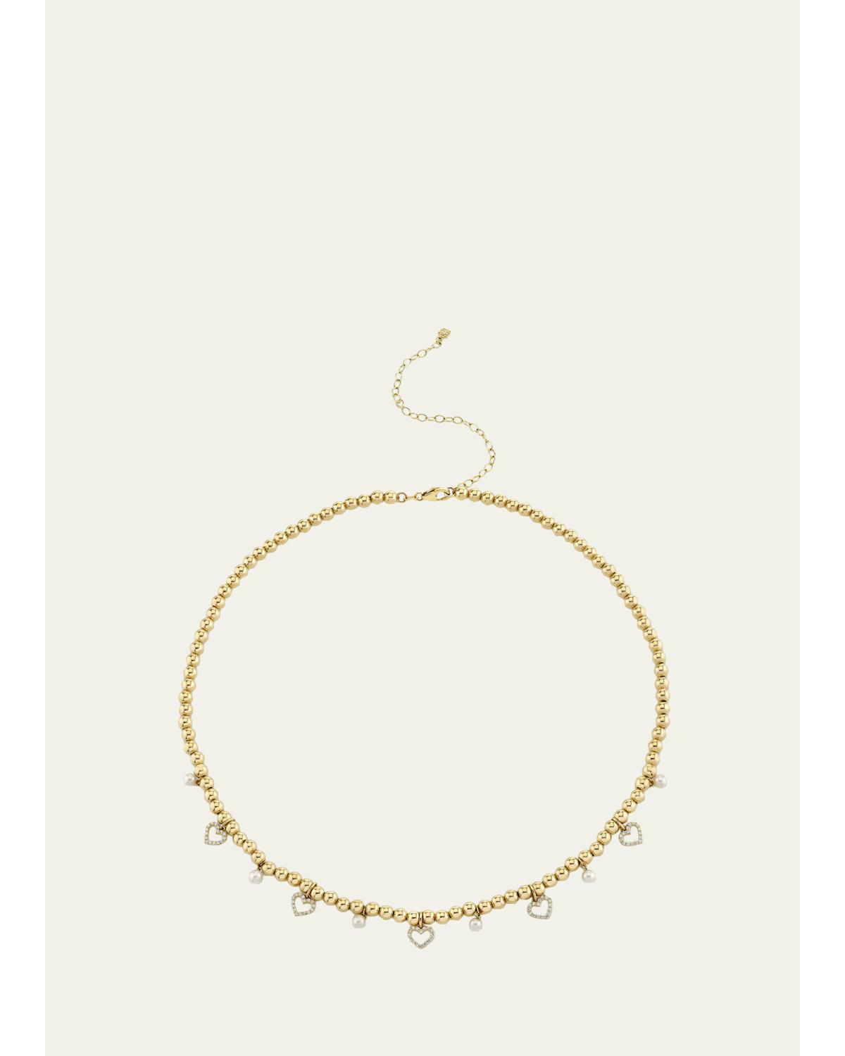 14K Diamond Heart and Pearl Charm Necklace
