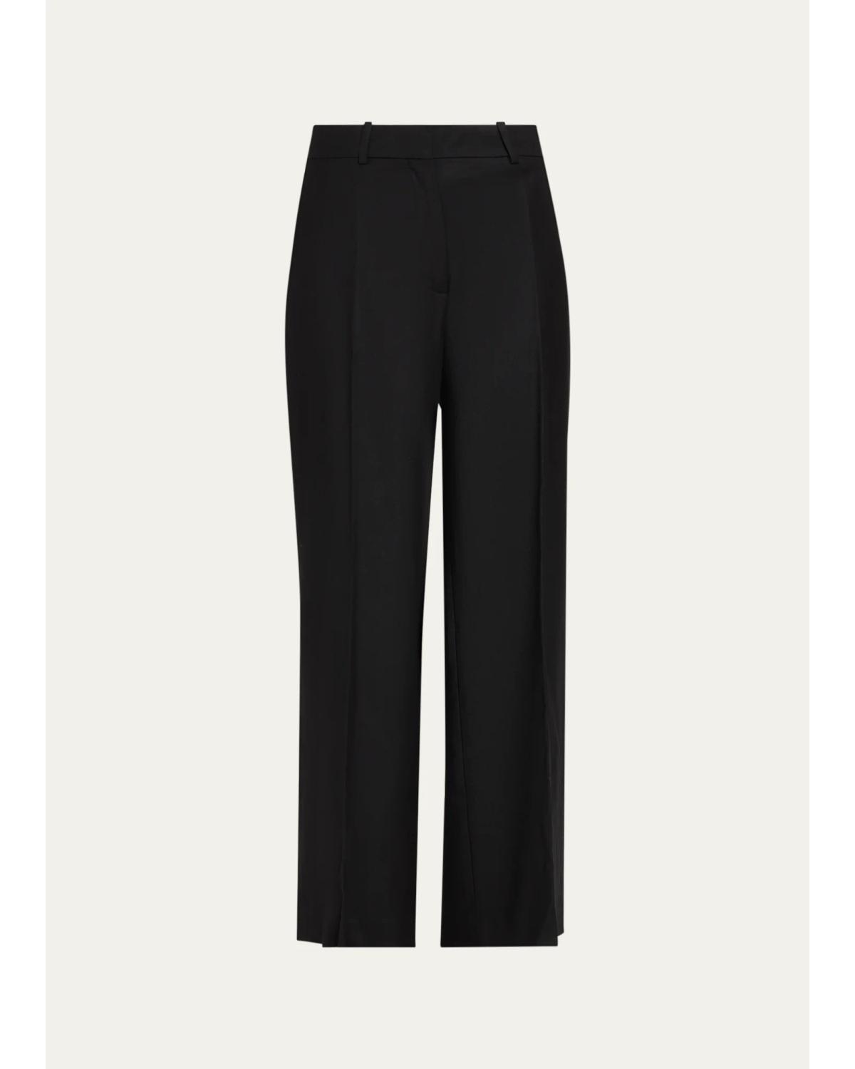 Sleek Flannel Wool Straight-Leg Pants