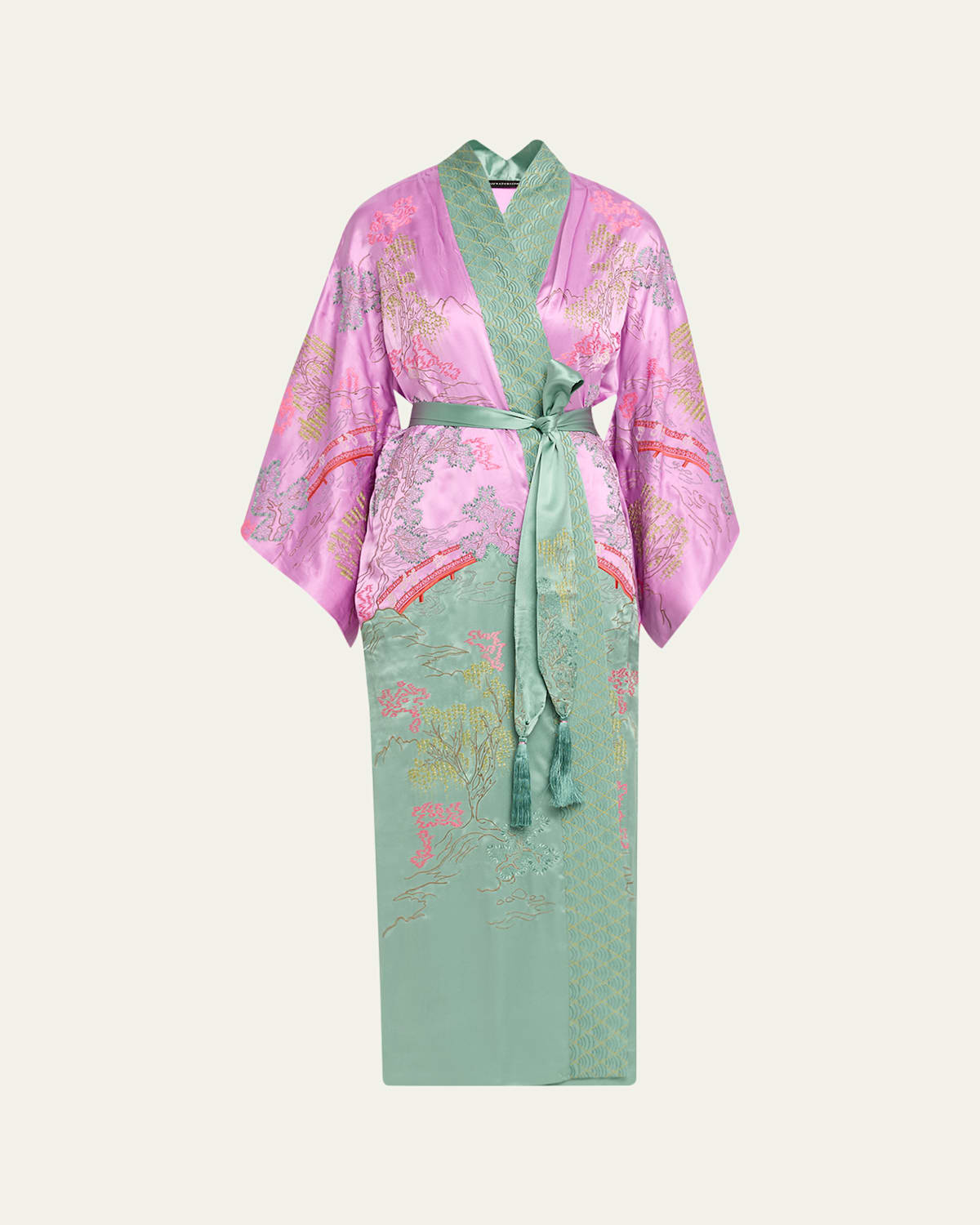 Natori Nara Embroidered Colorblock Silk Robe In Multi