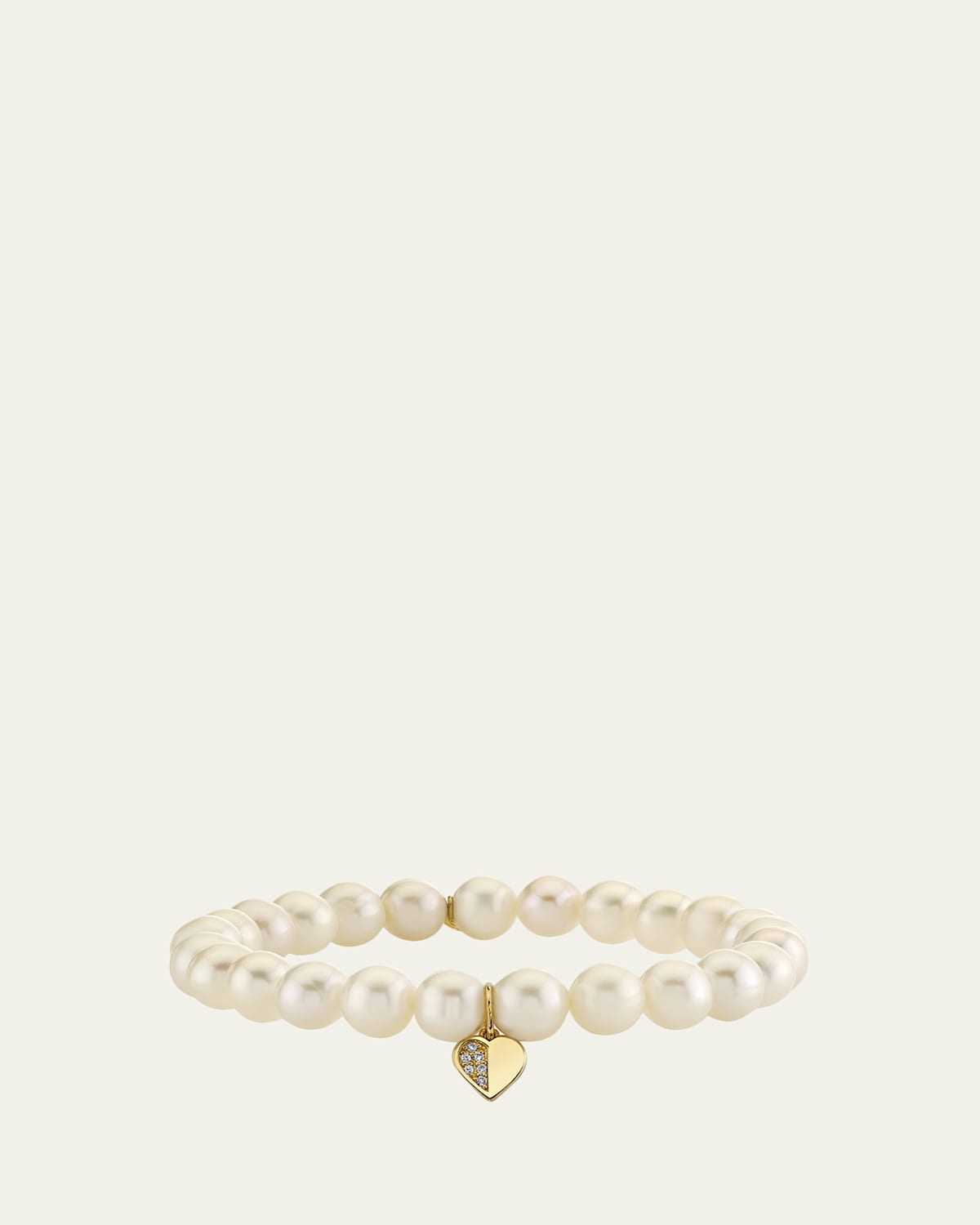 Sydney Evan 14K Half Pave Heart Charm on Pearl Stretch Bracelet