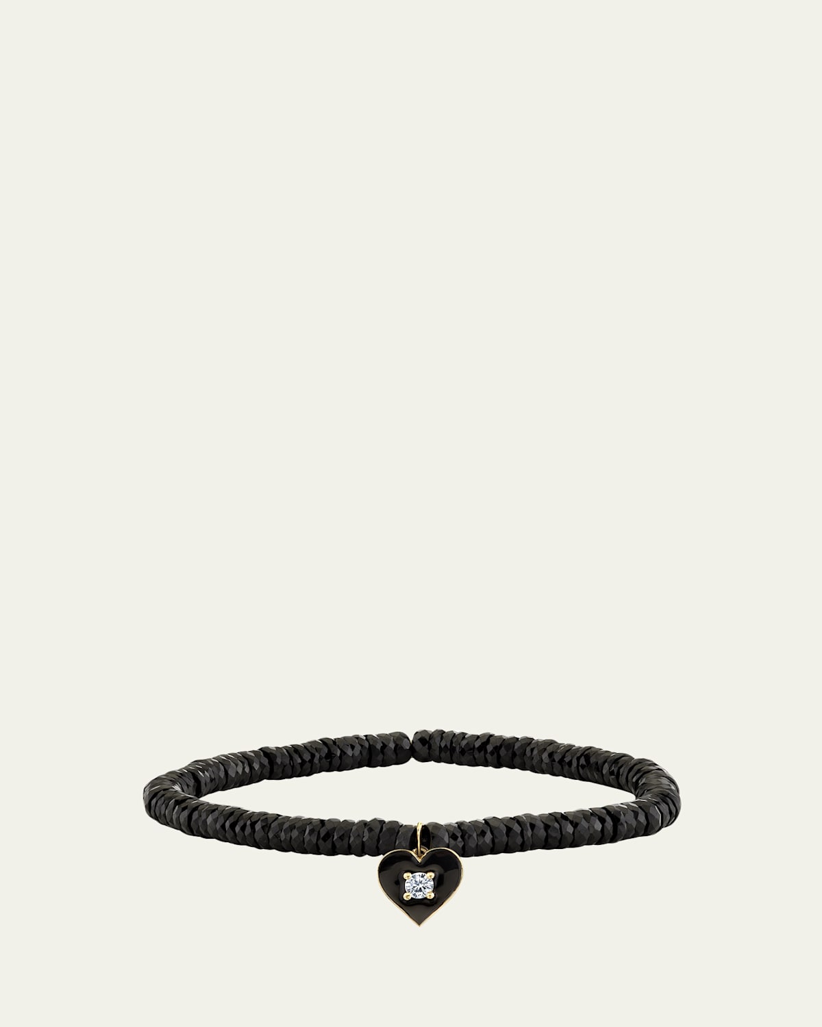 Sydney Evan 14K Diamond Heart on Black Spinel Stretch Bracelet