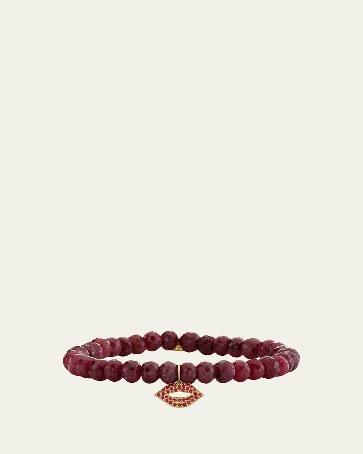 Sydney Evan 14K Small Ruby Lips on Red Corundum Stretch Bracelet