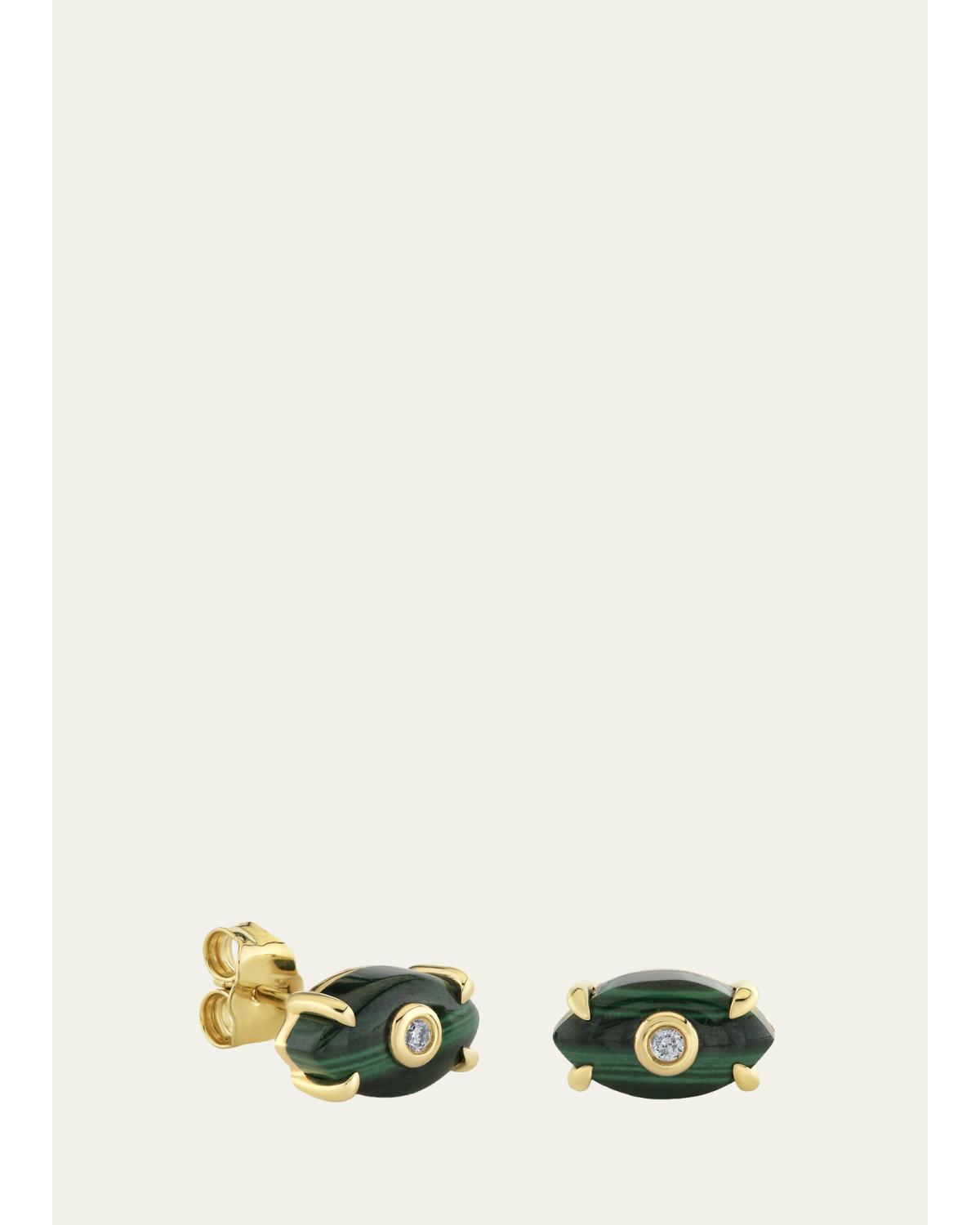 14K Carved Malachite and Diamond Evil Eye Earrings