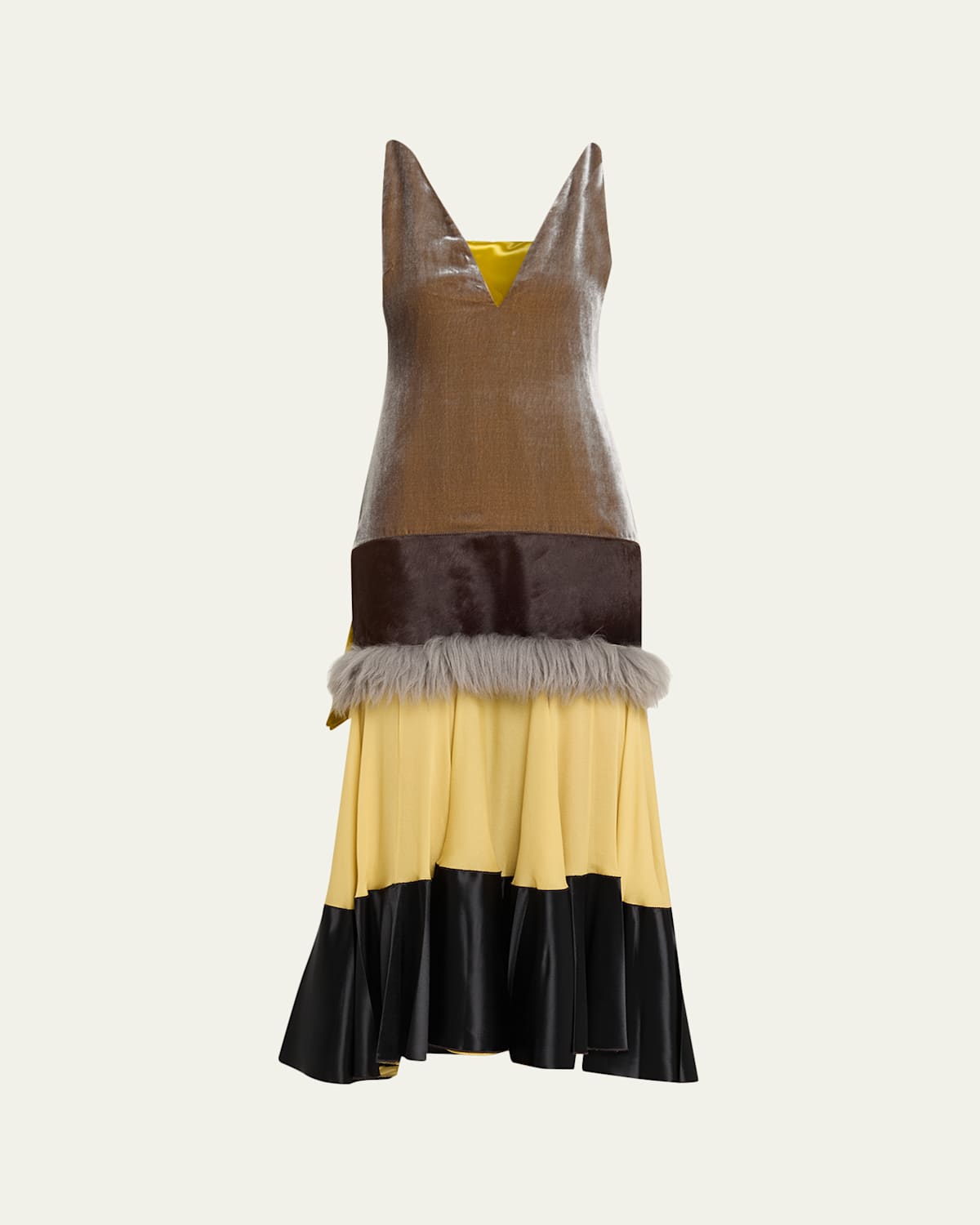 Marni Striped Mixed-media Shawl Midi Dress In Multi