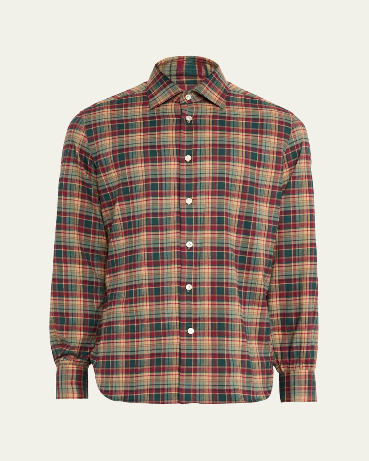 Kiton Men's Cotton Plaid Modern-fit Sport Shirt In Brown