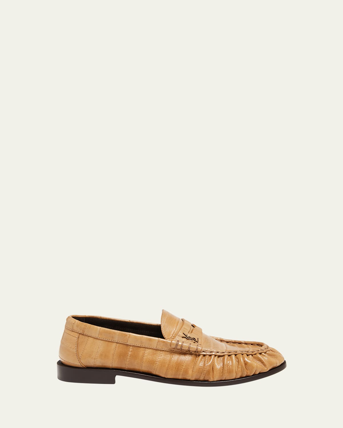 Saint Laurent Leather Loafers Featuring Ruched Detailing In Brown