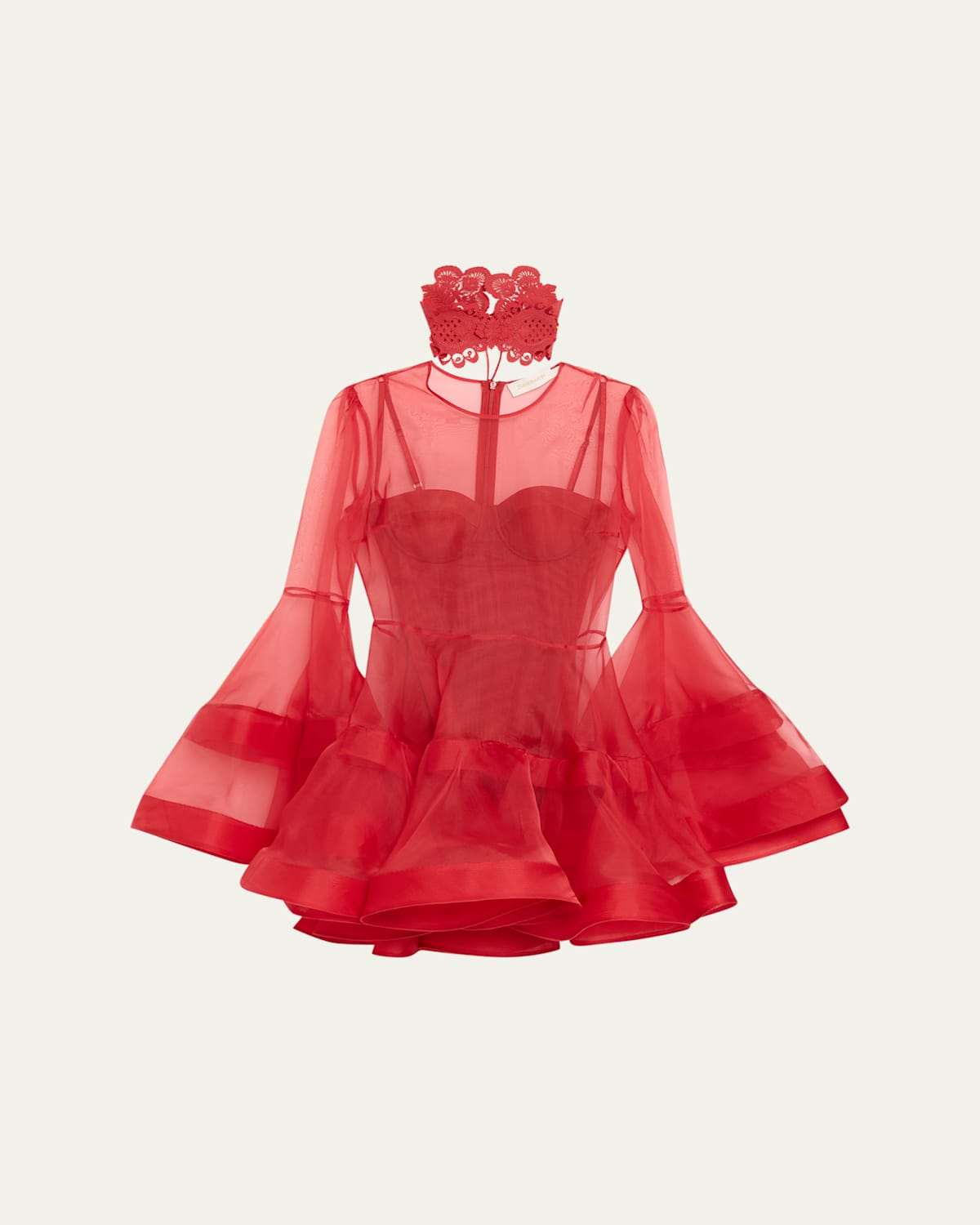 Zimmermann Rebellion Lantern Mini Dress In Red