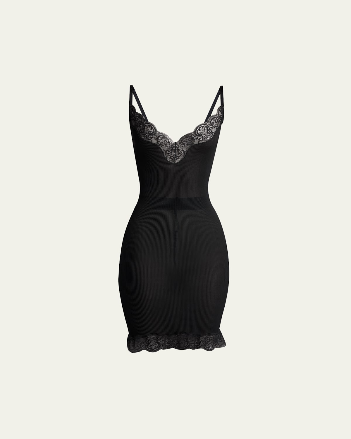 Saint Laurent Lace-trim Ribbed Mini Tank Dress In Black