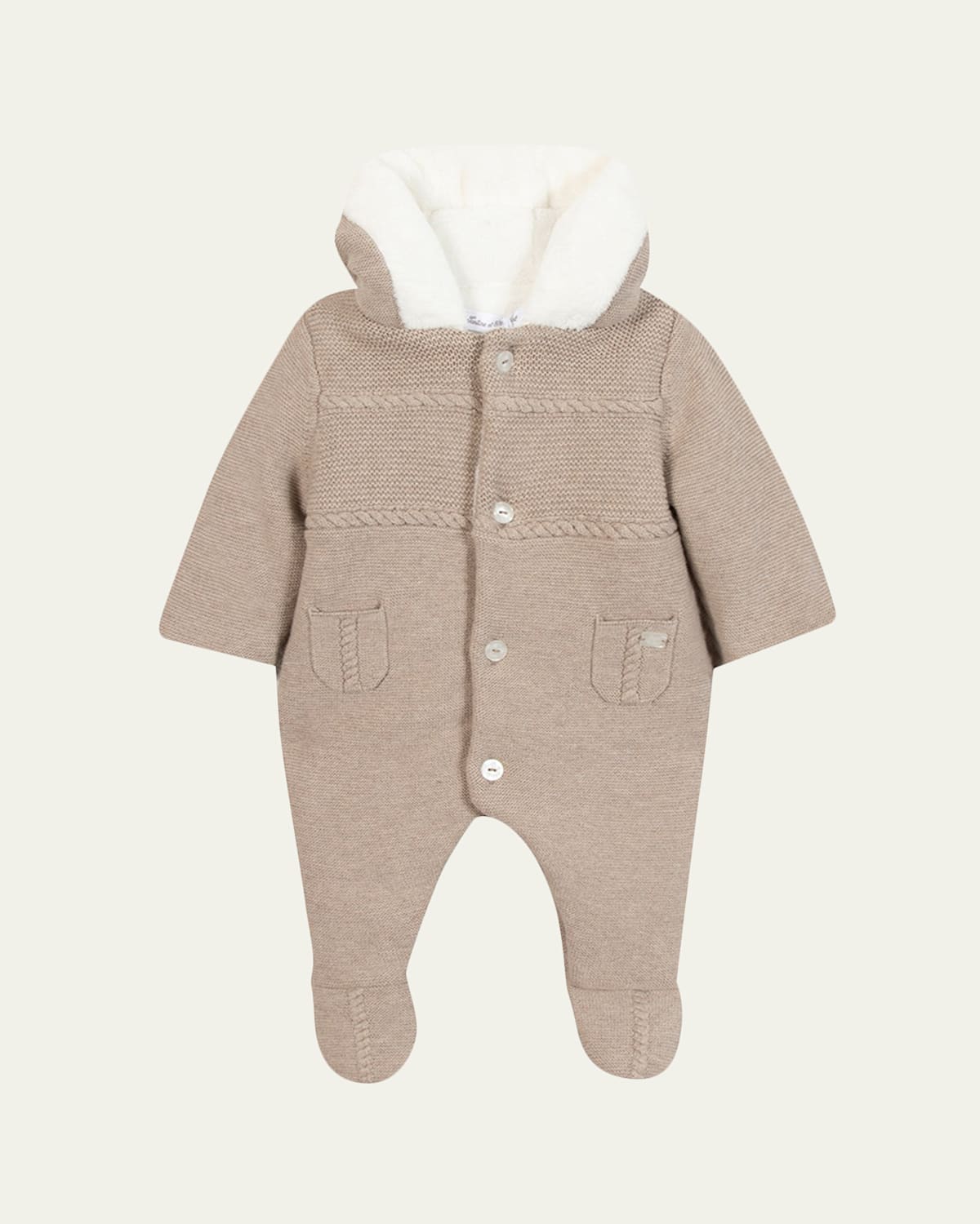 Tartine Et Chocolat Kids' Boy's Hooded Cable-knit Snowsuit In Brown