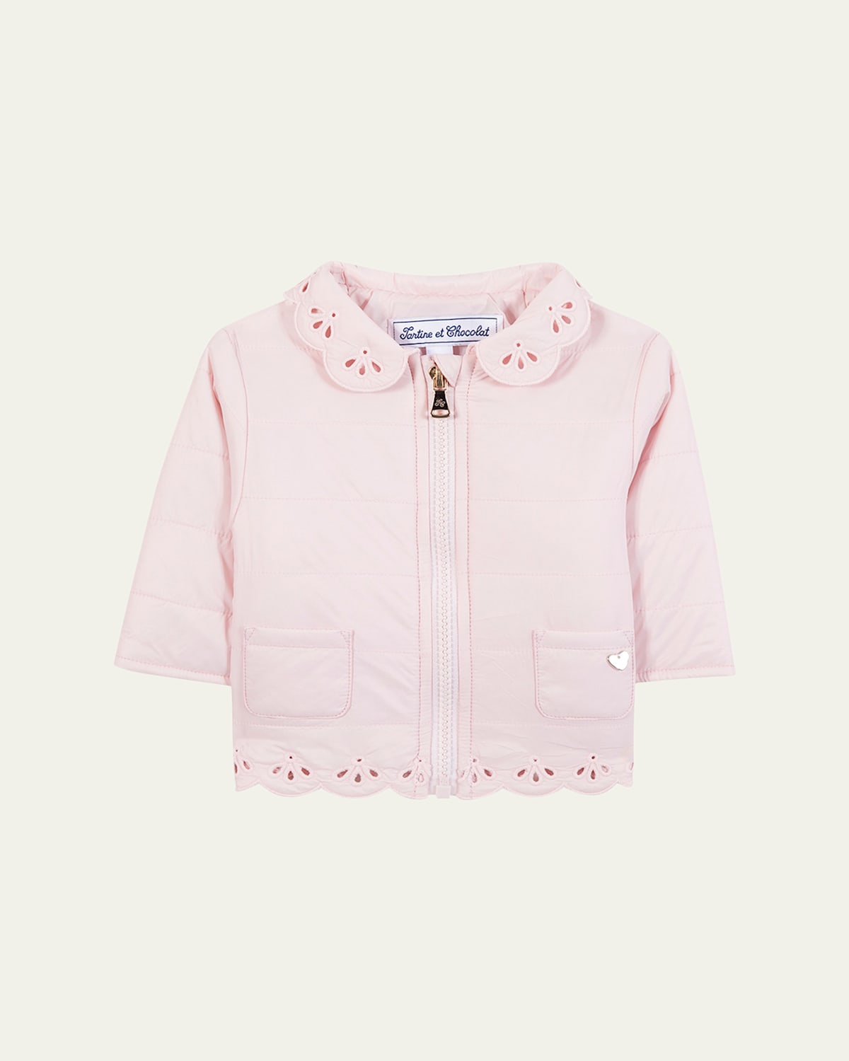 Tartine Et Chocolat Girl's Quilted Openwork Jacket In Pink